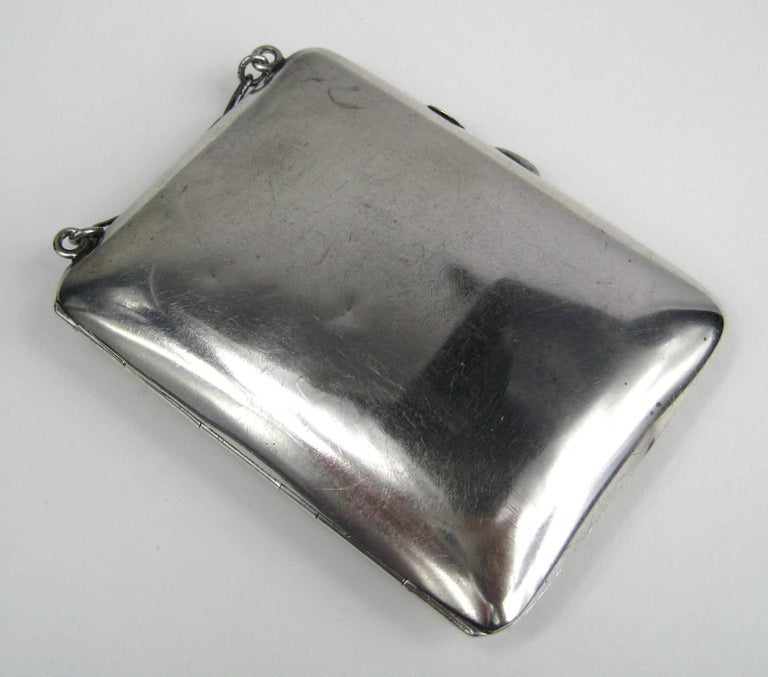 Antique Sterling Silver Mirror Card Coin Purse Compact Case nécessaire