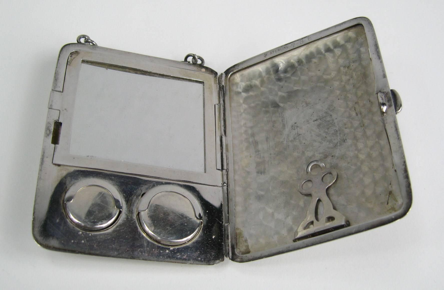 Women's or Men's Antique Sterling Silver Mirror Card Coin Purse Compact Case nécessaire