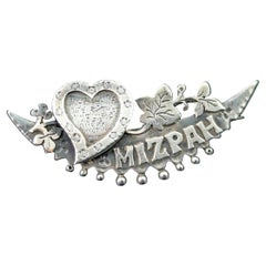Antiguo broche Mizpah Crescent de plata de ley