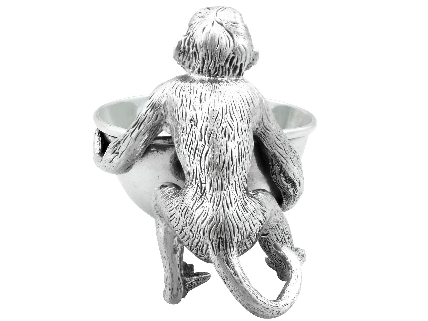 English Antique Victorian Sterling Silver Monkey Bowl For Sale