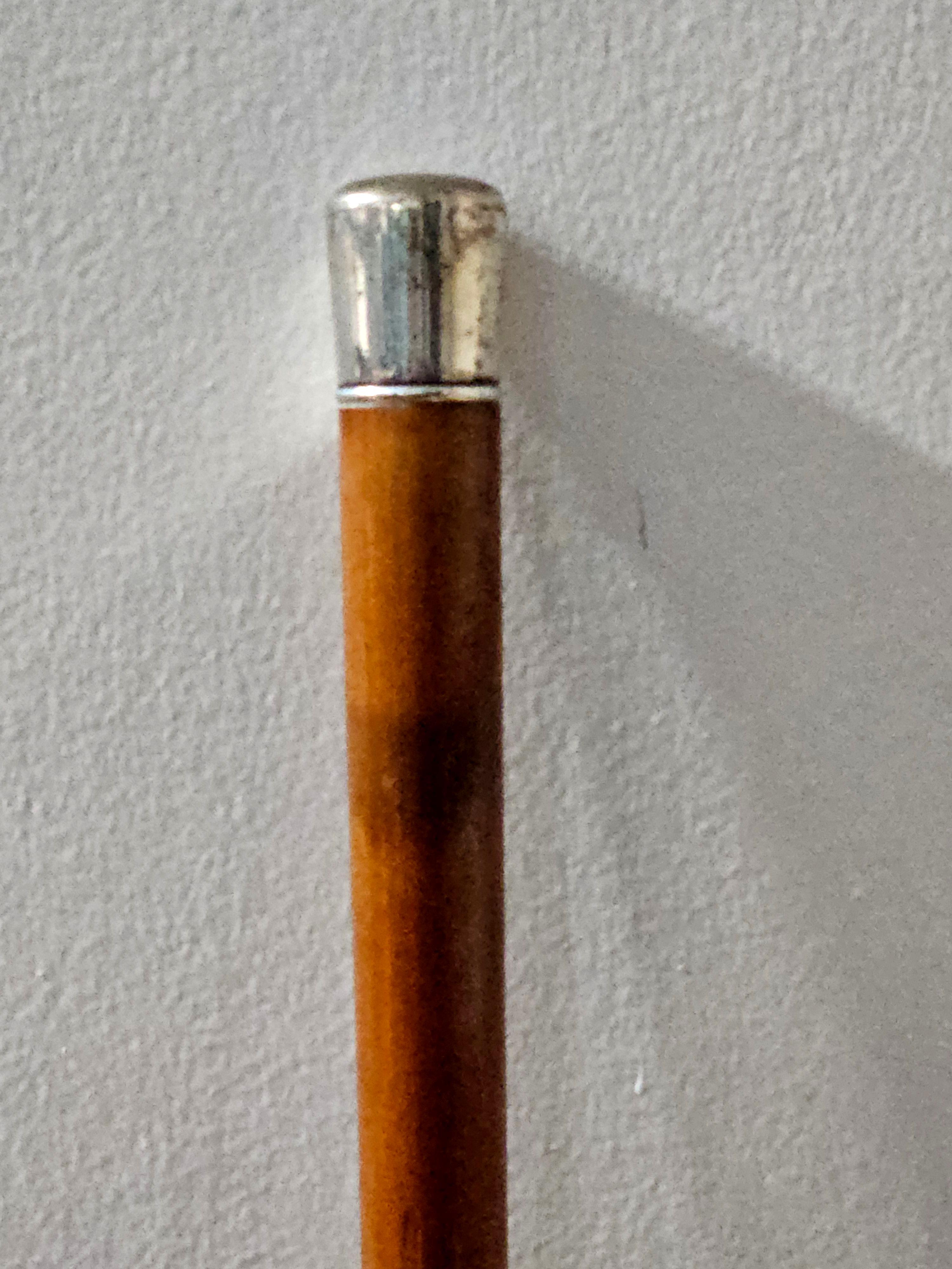 Victorian Antique Sterling Silver Monogram and Cocabola shaft Walking Stick Cane For Sale