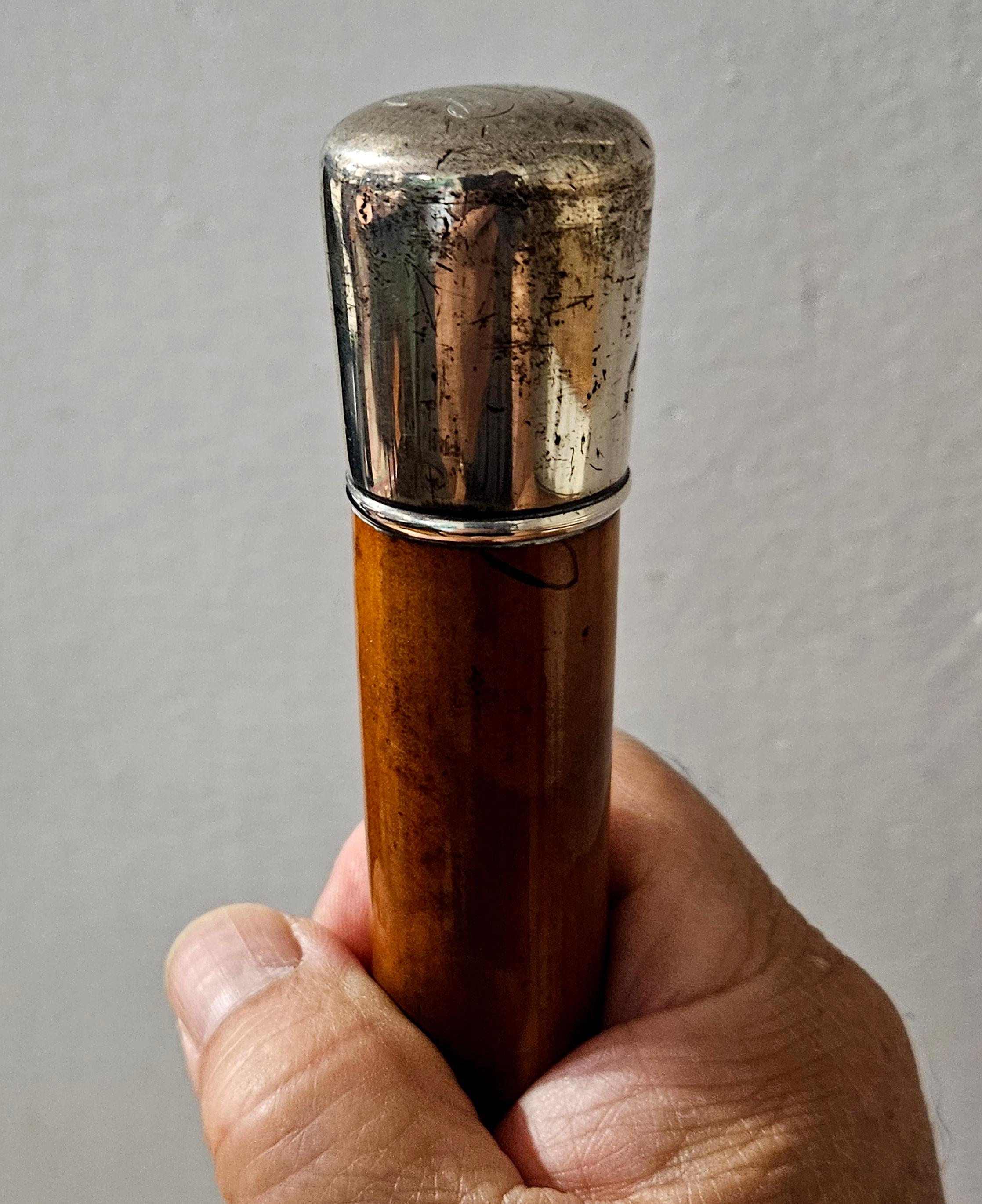 Antique Sterling Silver Monogram and Cocabola shaft Walking Stick Cane In Excellent Condition For Sale In Norton, MA