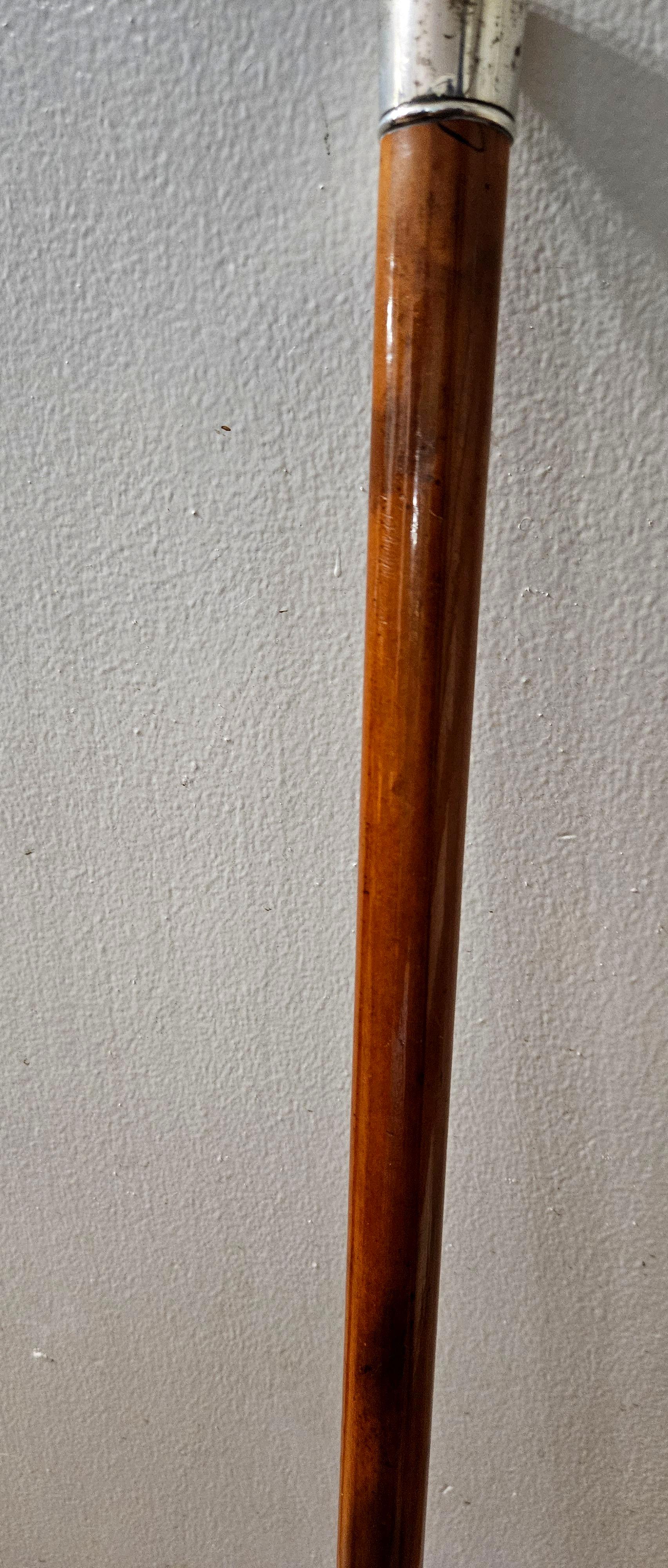 20th Century Antique Sterling Silver Monogram and Cocabola shaft Walking Stick Cane For Sale