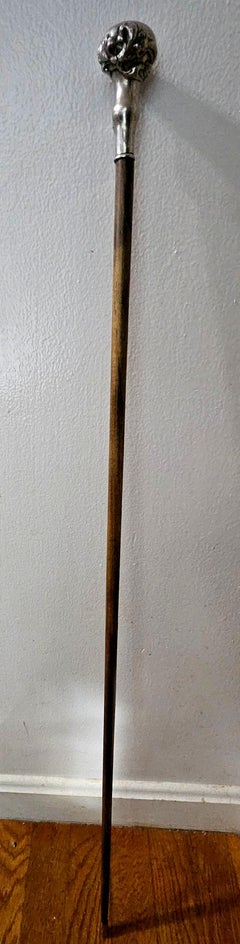 Antique Sterling Silver Monogram Floral Art Nouveau with wood Walking Stick Cane