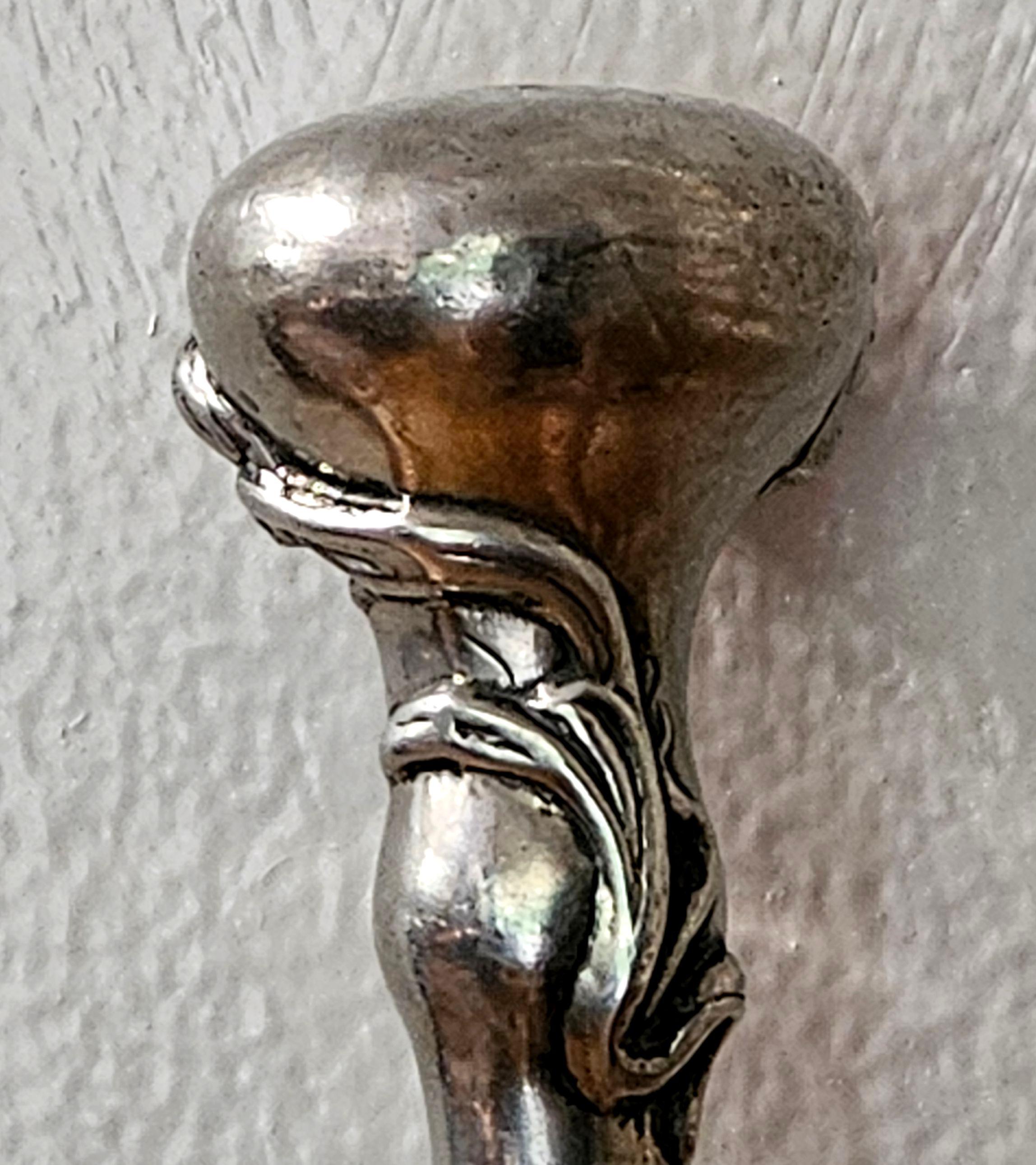 19th Century Antique Sterling Silver Monogram Floral Art Nouveau with wood Walking Stick Cane For Sale