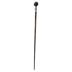 Antique Sterling Silver Monogram Floral Art Nouveau with wood Walking Stick Cane