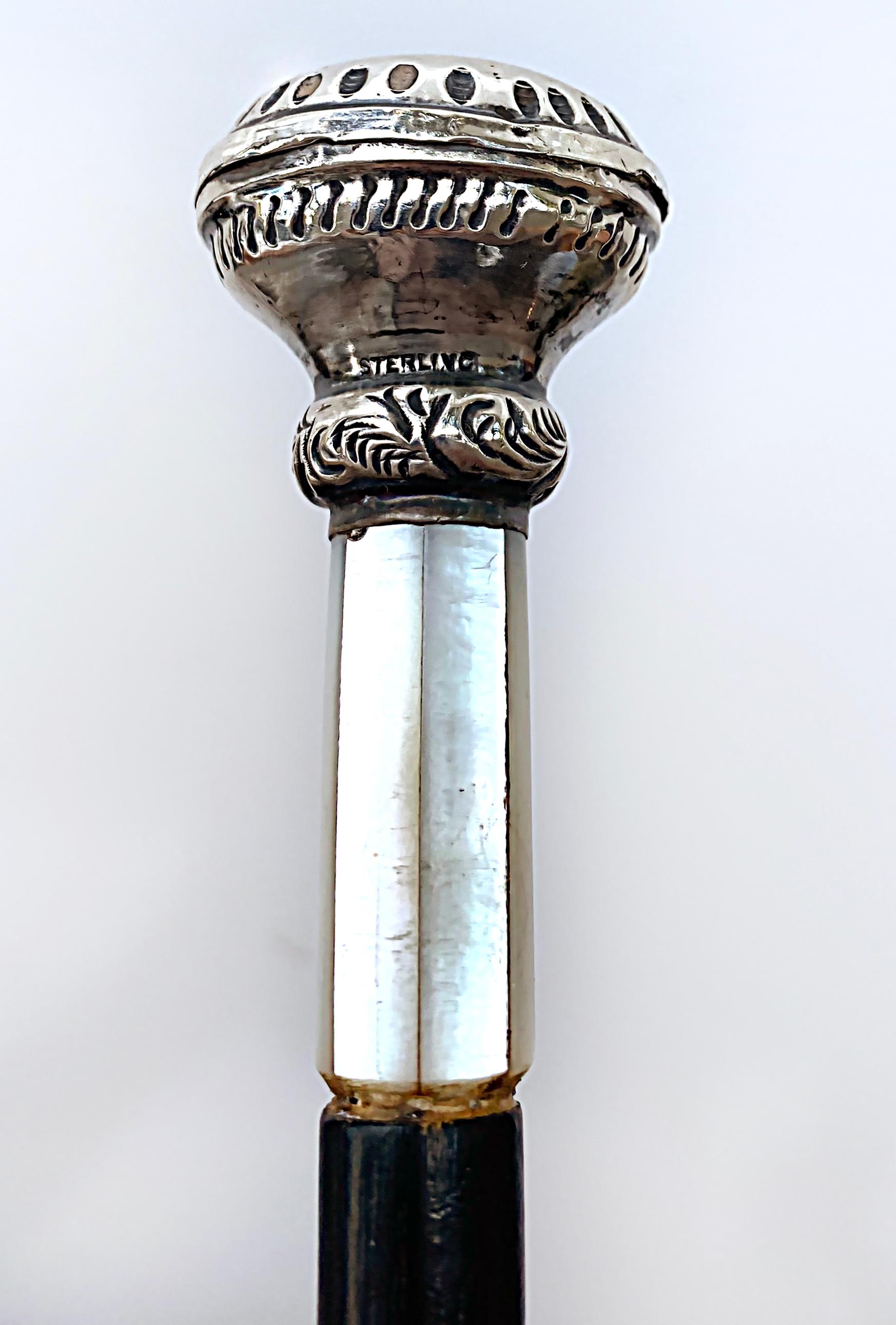 Victorian Antique Sterling Silver Mother of Pearl Ladies' Walking Stick, 19th Century For Sale