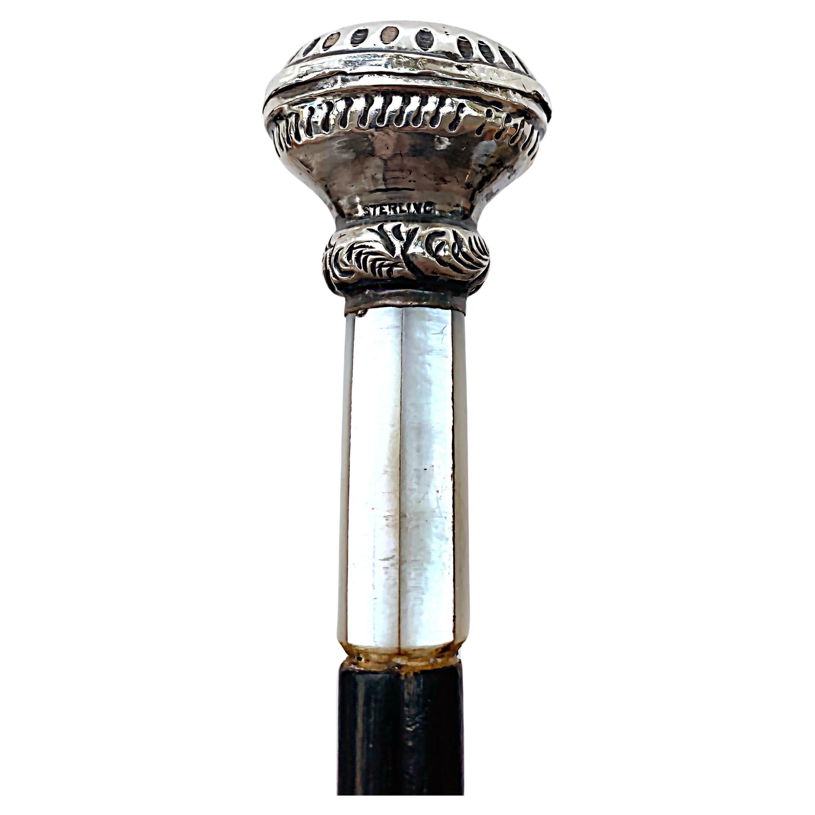 Antique Gold Repousse Bee Monogrammed Walking Stick with Flowers For Sale  at 1stDibs