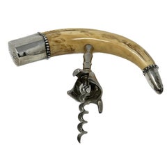 Antique Sterling Silver Mounted "Boar's Tusk" Corkscrew, Circa 1900.