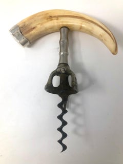 Antique Sterling Silver Mounted Boar's Tusk Corkscrew with Steel Blade
