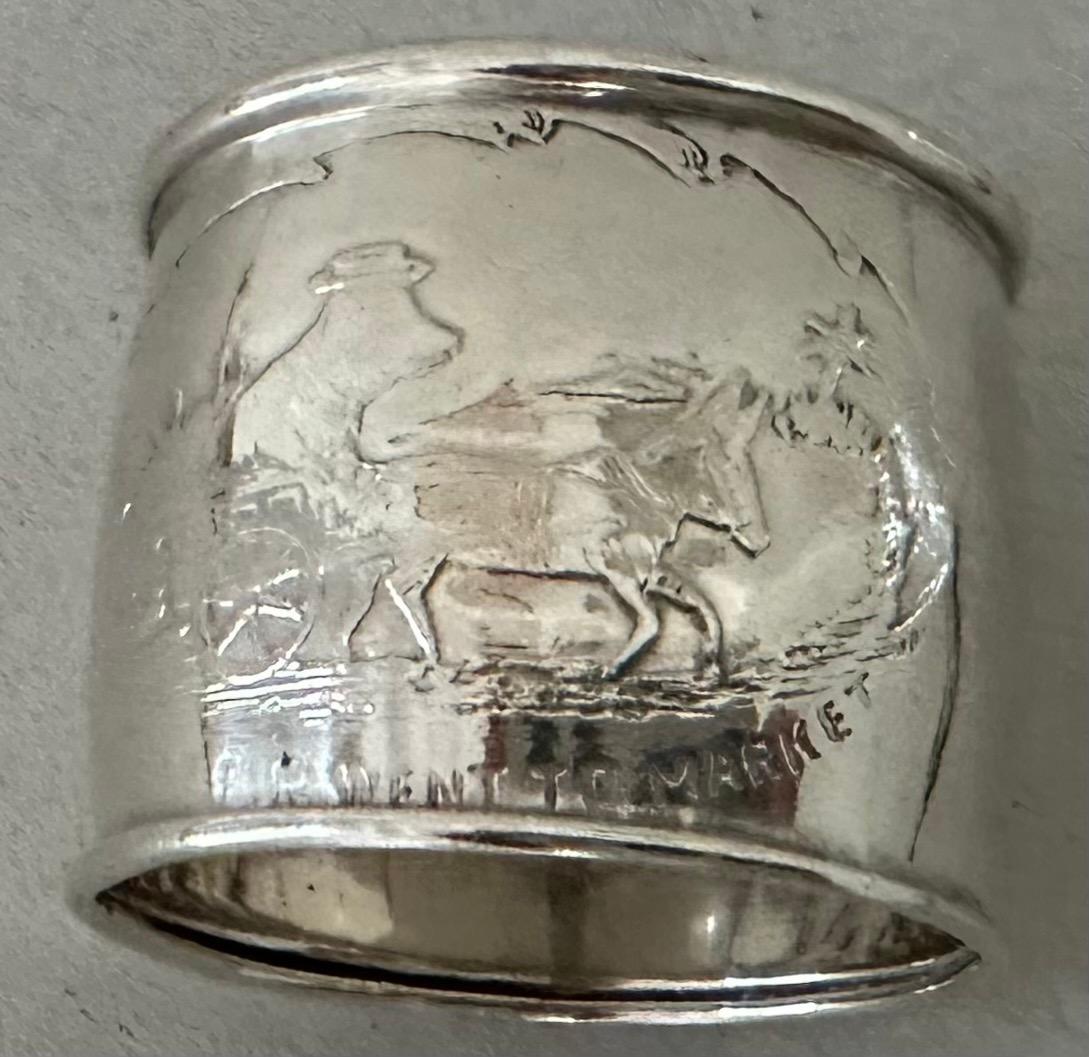 19th Century Antique Sterling Silver Napkin Ring Engrave with Cartoon For Sale