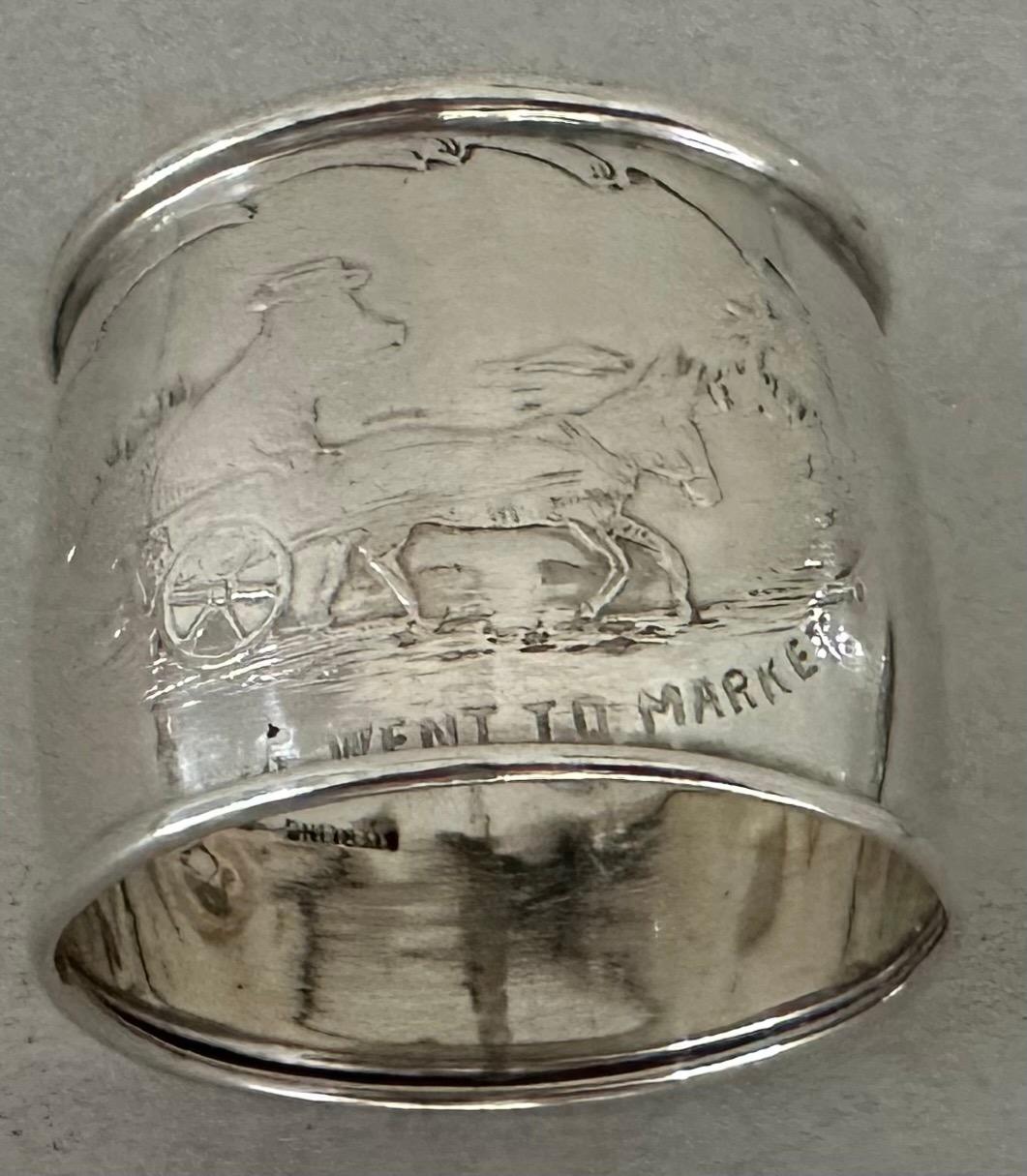 Antique Sterling Silver Napkin Ring Engrave with Cartoon For Sale 1