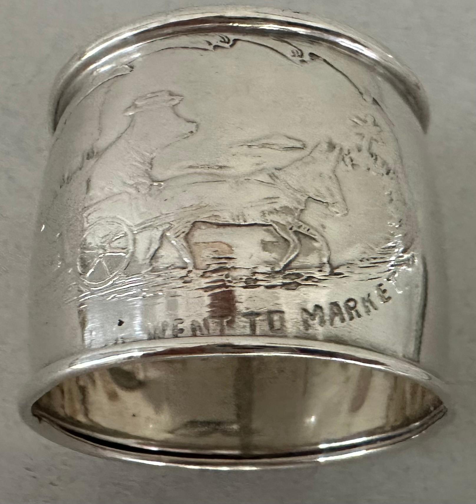 Antique Sterling Silver Napkin Ring Engrave with Cartoon For Sale 2
