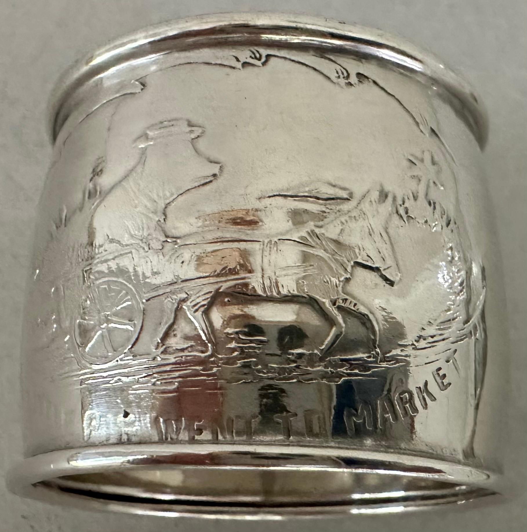 Antique Sterling Silver Napkin Ring Engrave with Cartoon For Sale 3