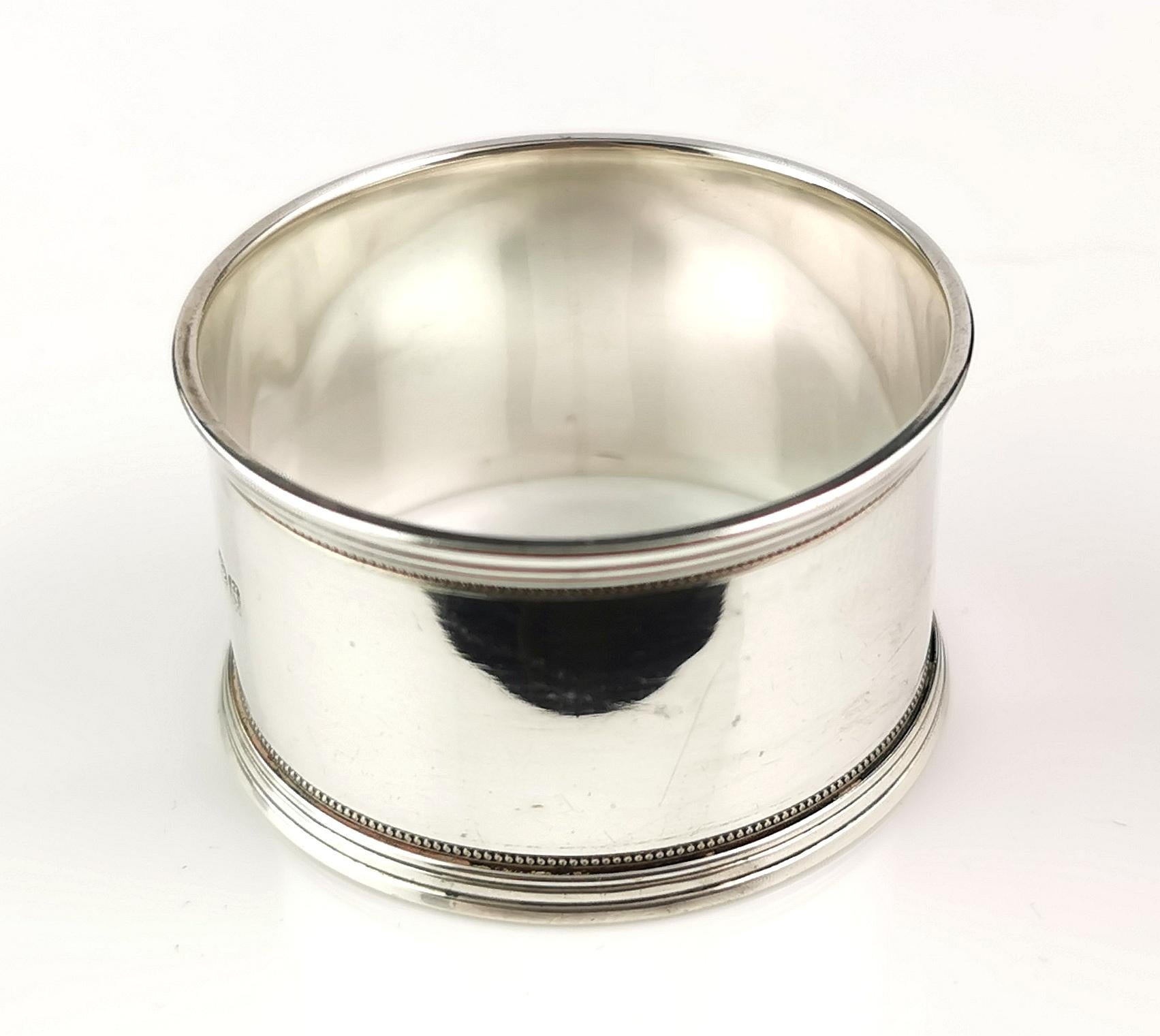 20th Century Antique sterling silver napkin ring, Monogrammed EAL  For Sale
