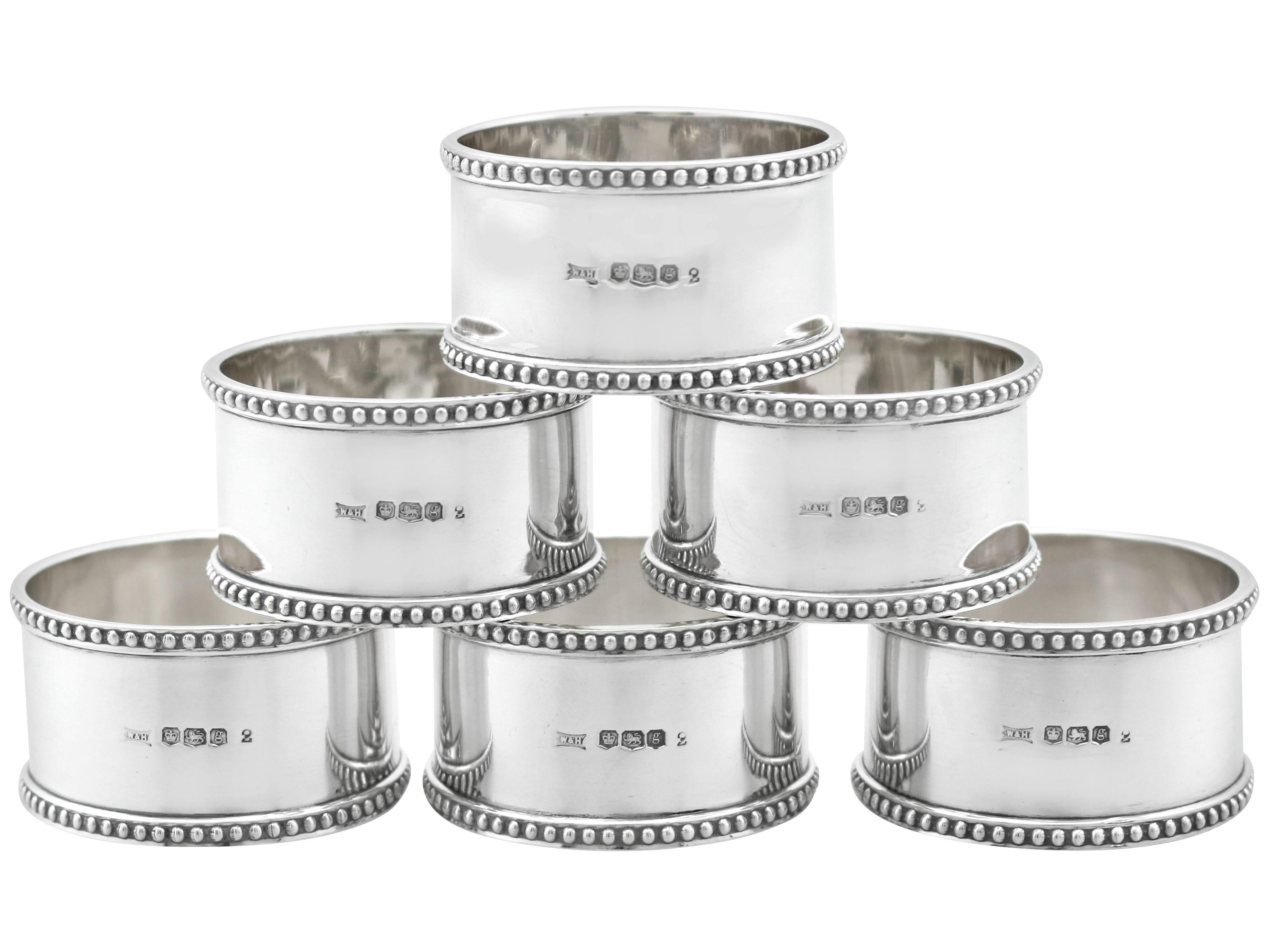 English Antique Sterling Silver Napkin Rings Set of Six