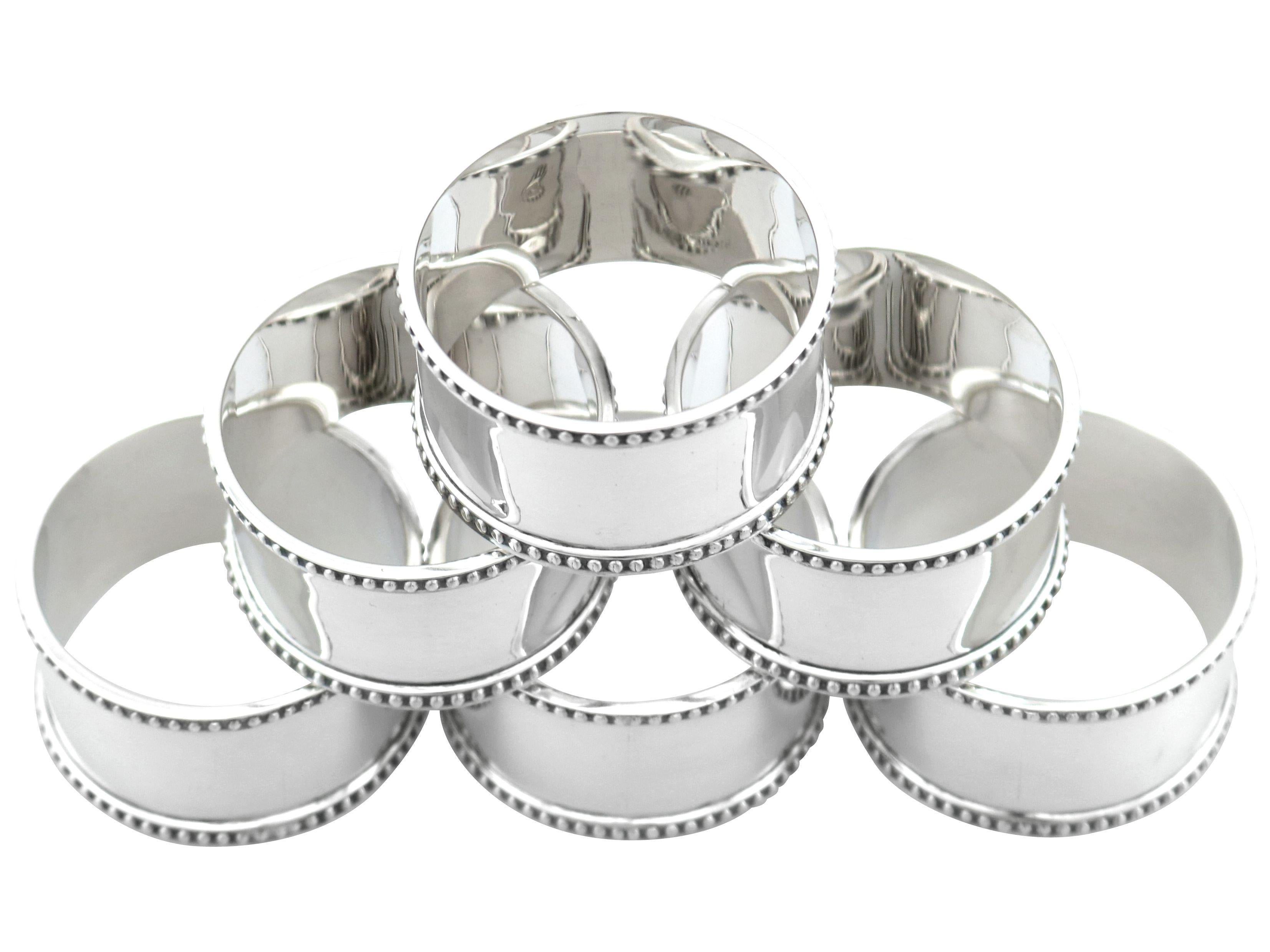 Antique Sterling Silver Napkin Rings Set of Six In Excellent Condition In Jesmond, Newcastle Upon Tyne