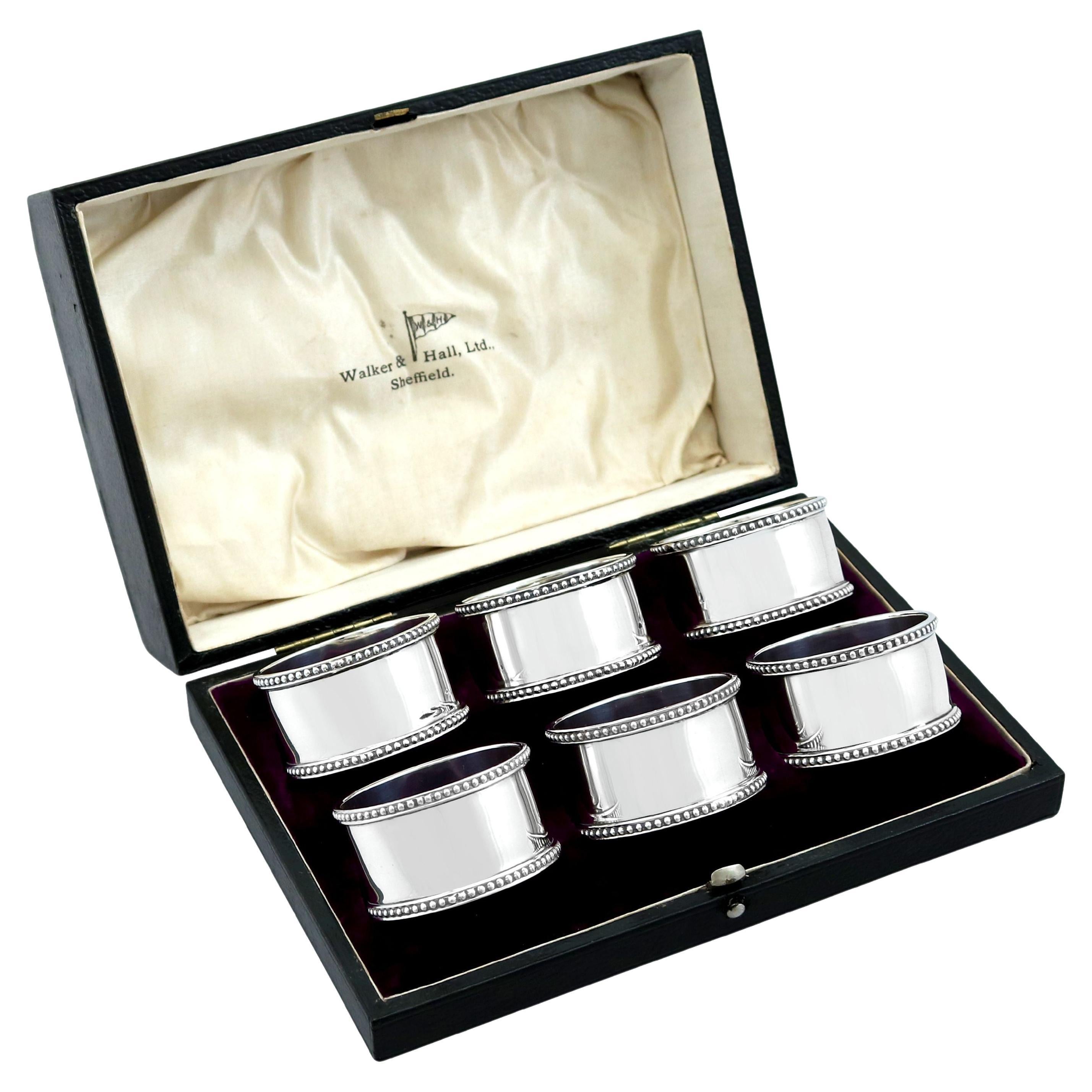 Antique Sterling Silver Napkin Rings Set of Six For Sale at 1stDibs