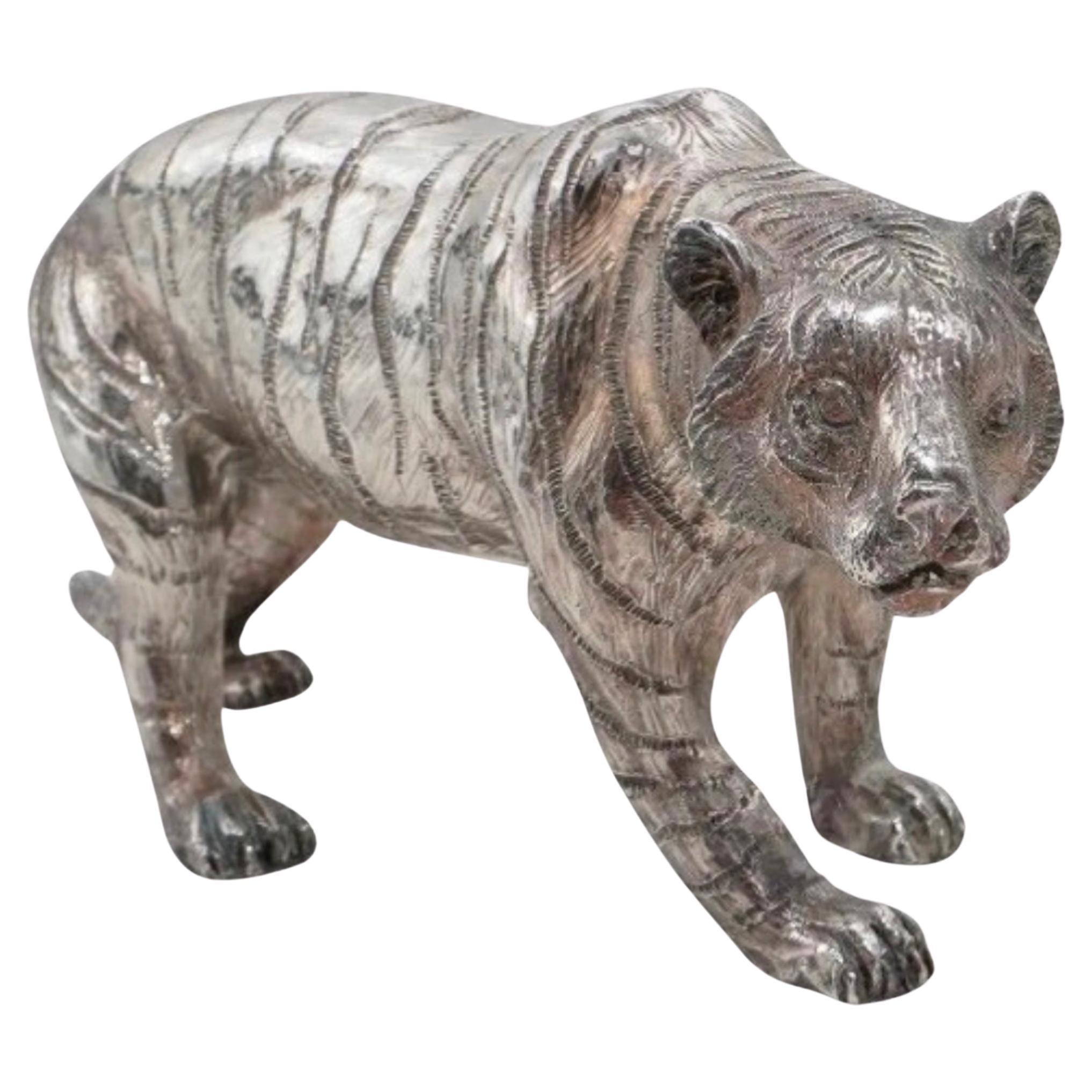 Magrino Sterling Silver Over Resin Bengal Tiger Figurine