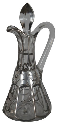 Antique Sterling Silver Overlay Mustard Jam Pot Oil Vinegar Cruet Decanter