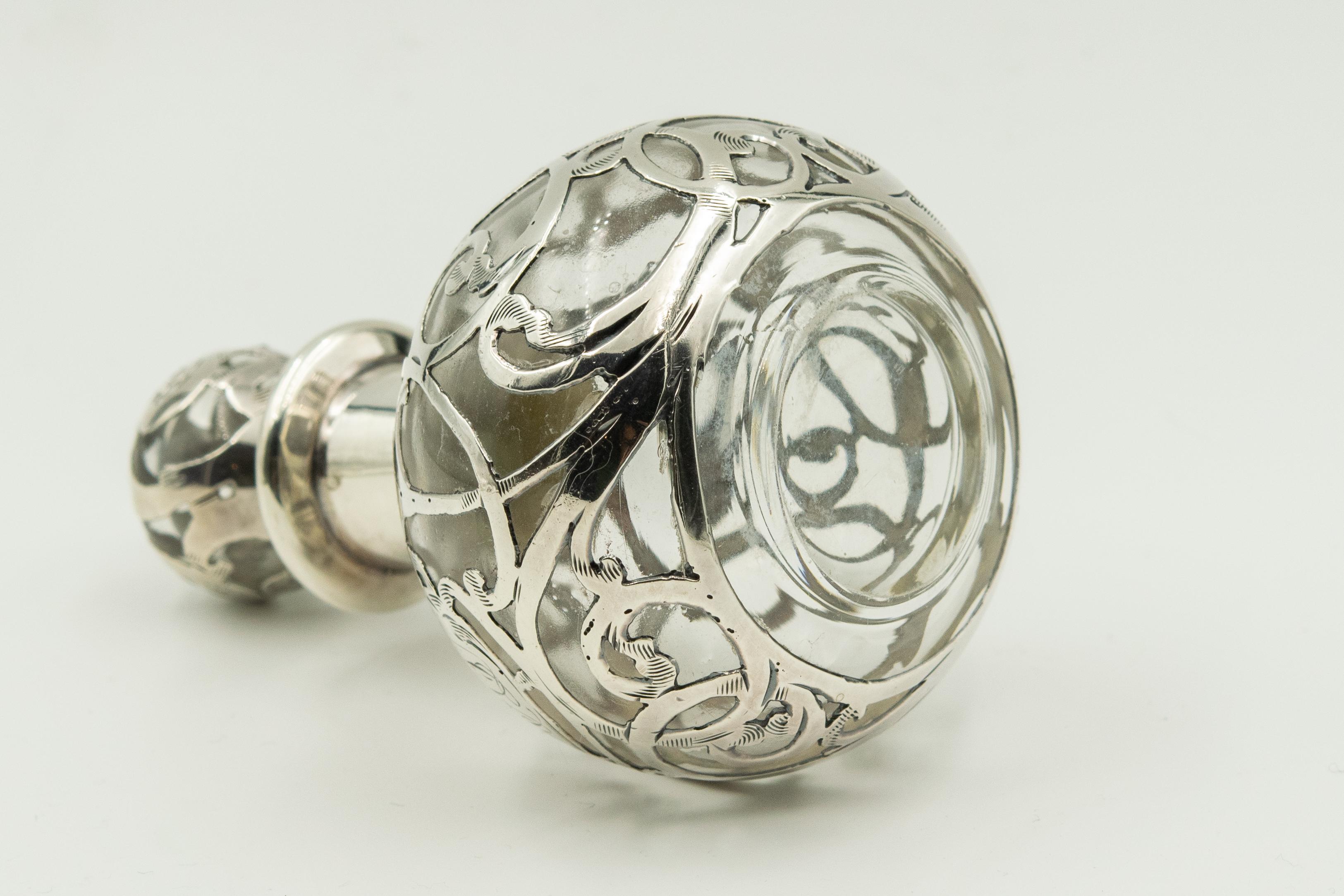 Antike Sterling Silber Overlay Parfümflaschen Satz von drei 3
