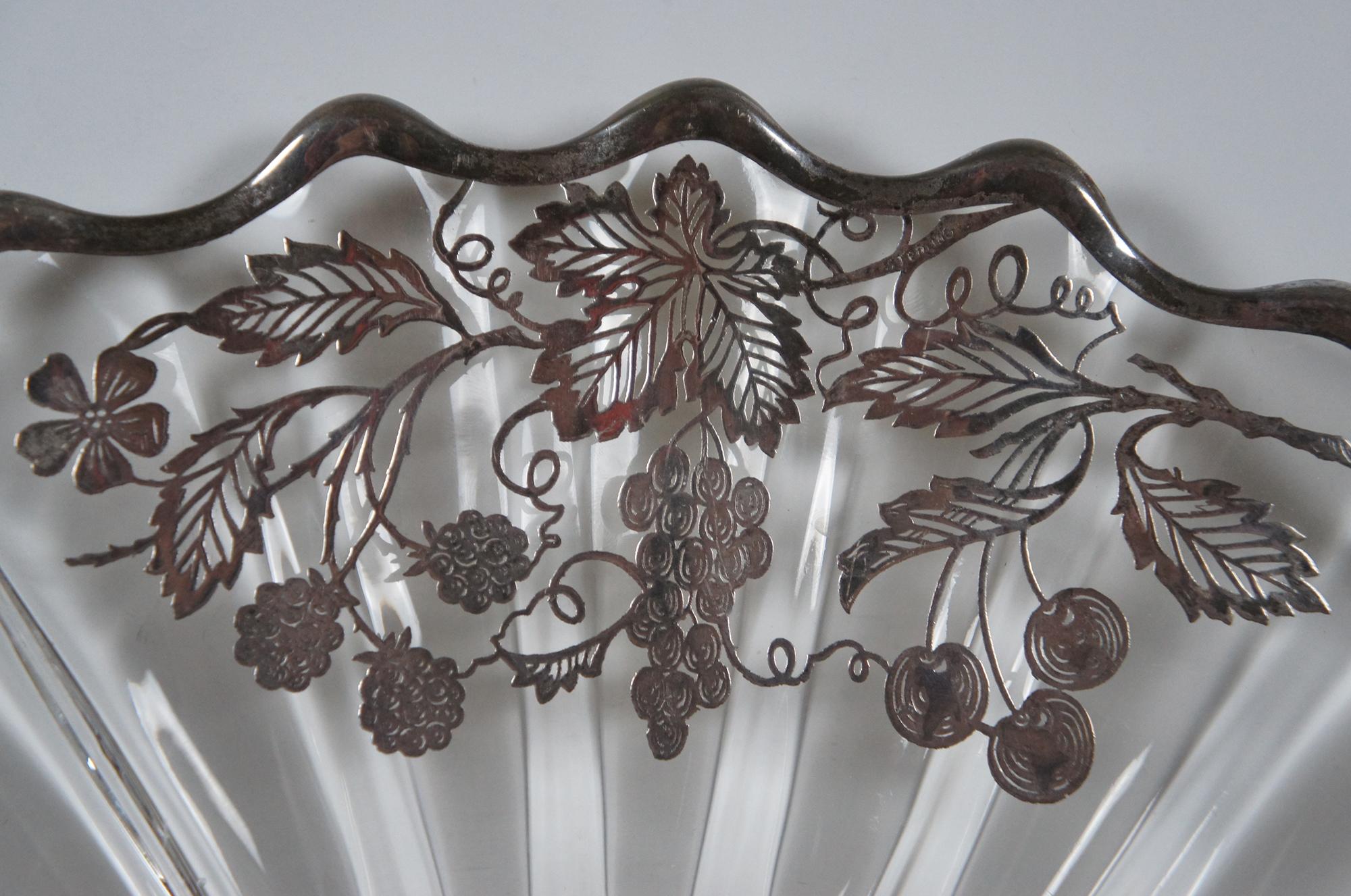 Antique Sterling Silver Overlay Platter Scalloped Round Strawberries Grapes 6