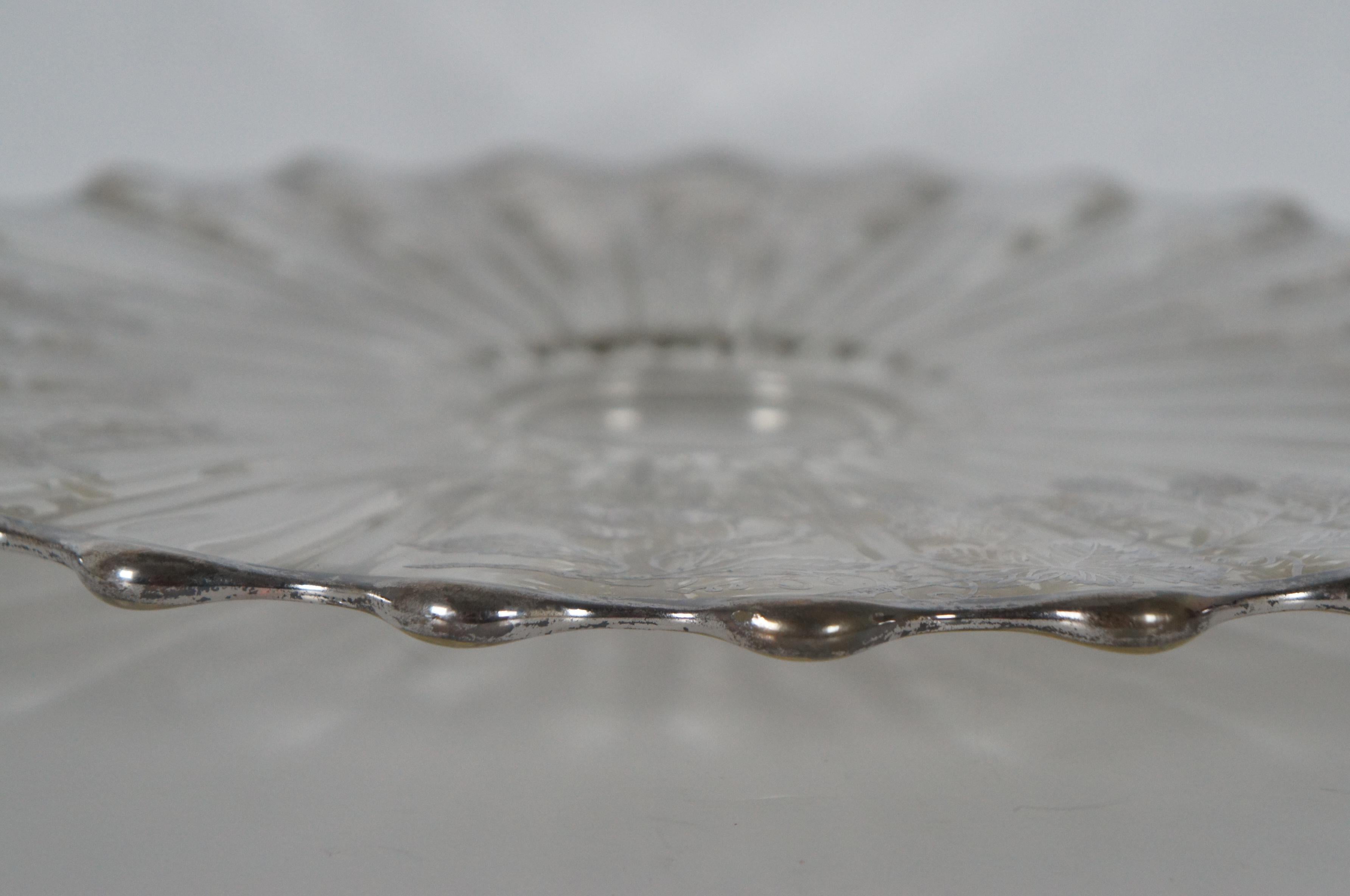 Antique Sterling Silver Overlay Platter Scalloped Round Strawberries Grapes 2