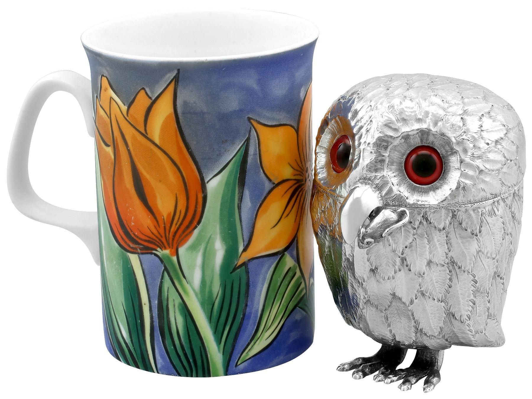 Elkington & Co Antique 1912 Sterling Silver Owl Mustard Pot Excellent état - En vente à Jesmond, Newcastle Upon Tyne