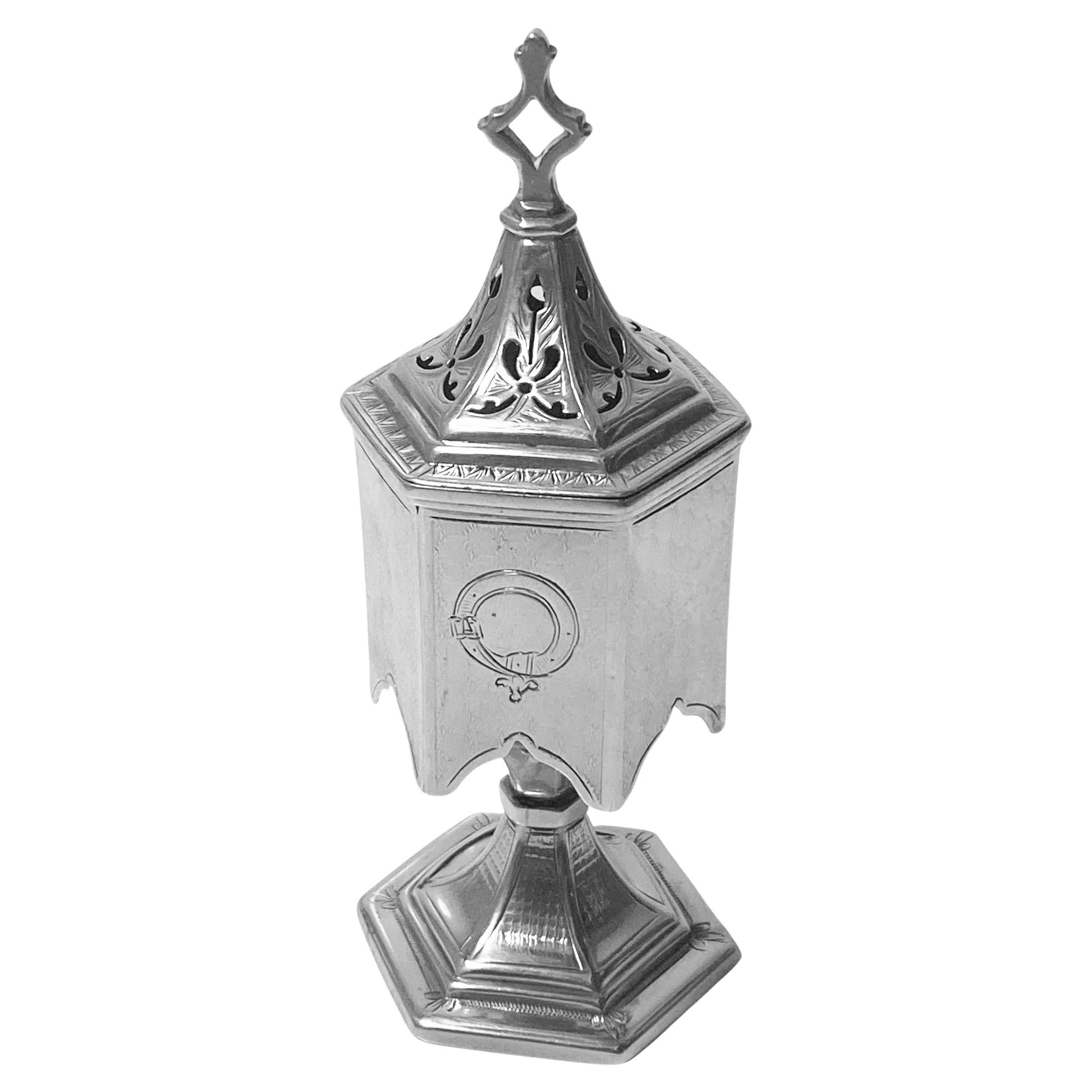 Antique Sterling Silver Pagoda Pepper Castor Birmingham 1859 Aston & Son For Sale