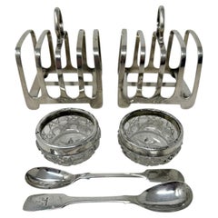 Antiguo par de saleros de plata de ley para tostadas bajas 1910 7.9 ozs