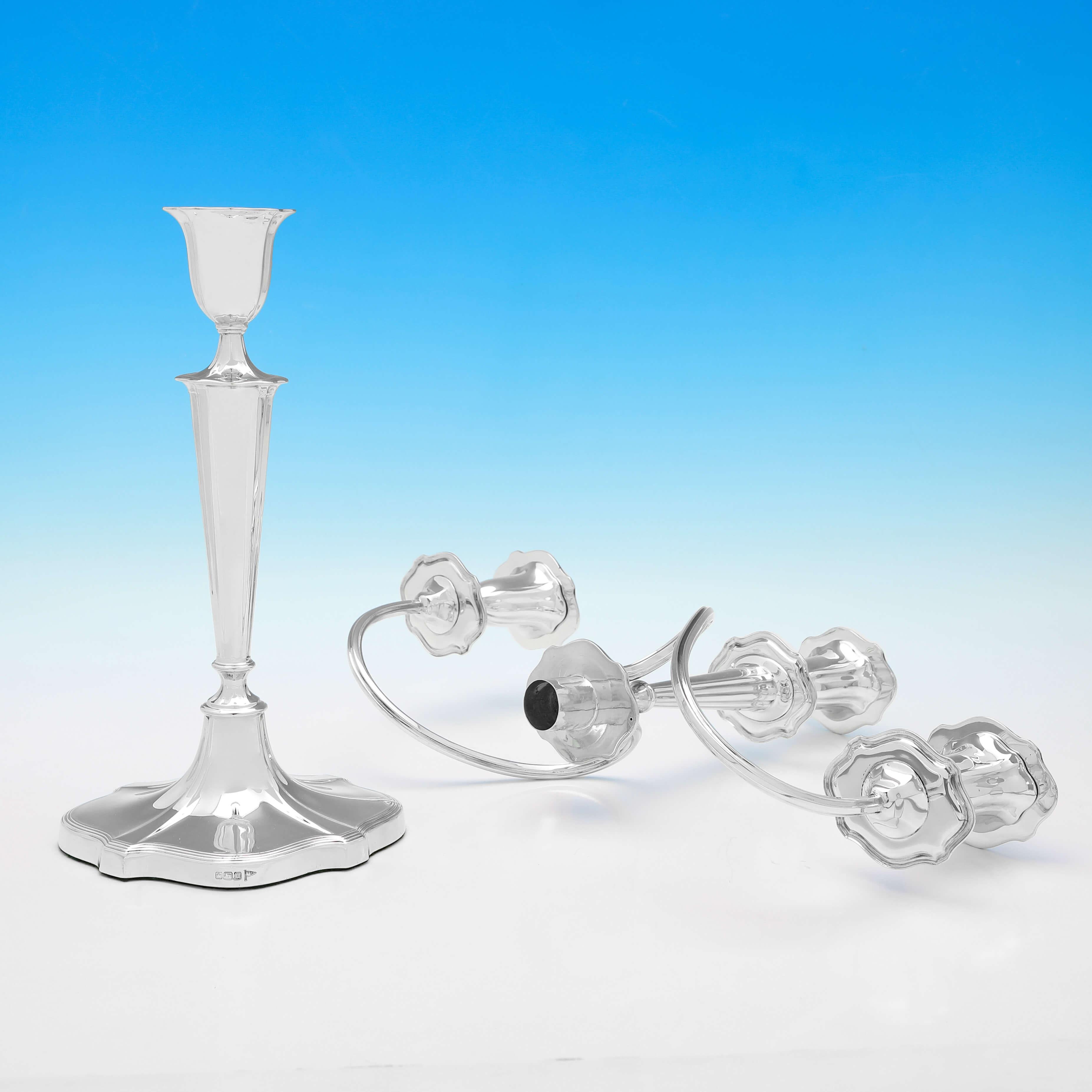 English Antique Sterling Silver Pair of Candelabra - 3 Lights - Walker & Hall 1914