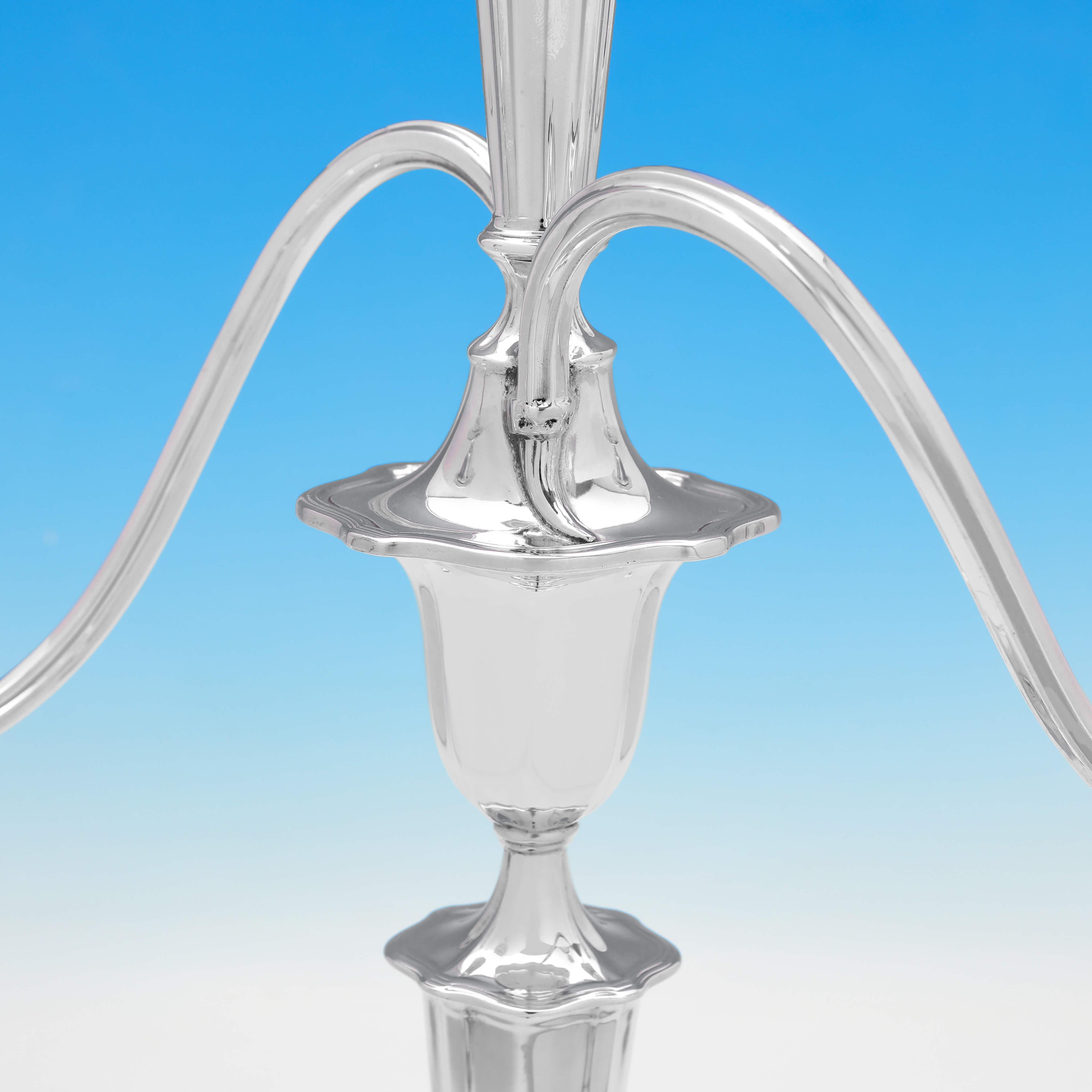 Early 20th Century Antique Sterling Silver Pair of Candelabra - 3 Lights - Walker & Hall 1914