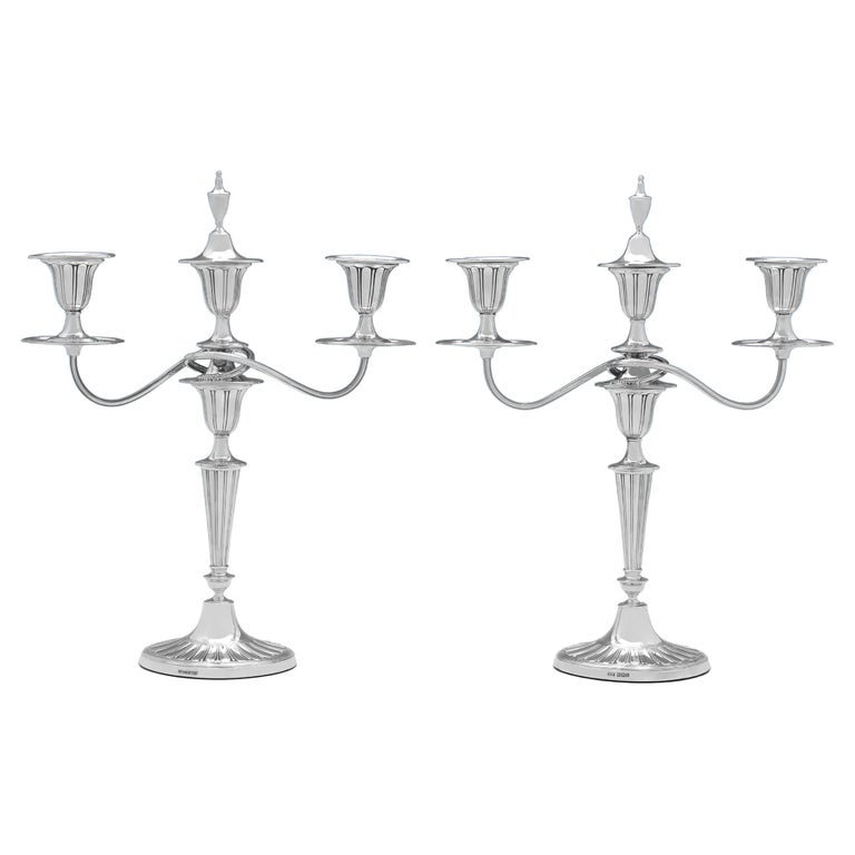 Antique Sterling Silver Pair of Candelabra, Sheffield, 1912 For Sale at