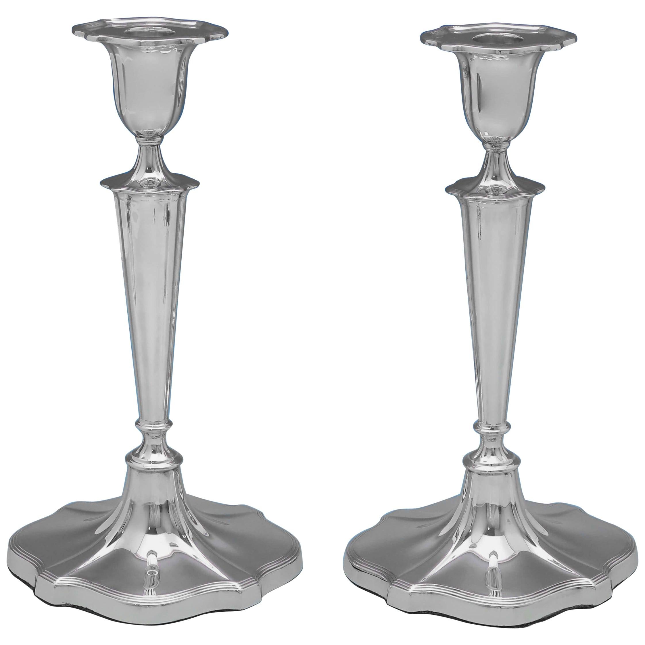 Antique Sterling Silver Pair of Candlesticks by Walker & Hall Sheffield, 1914