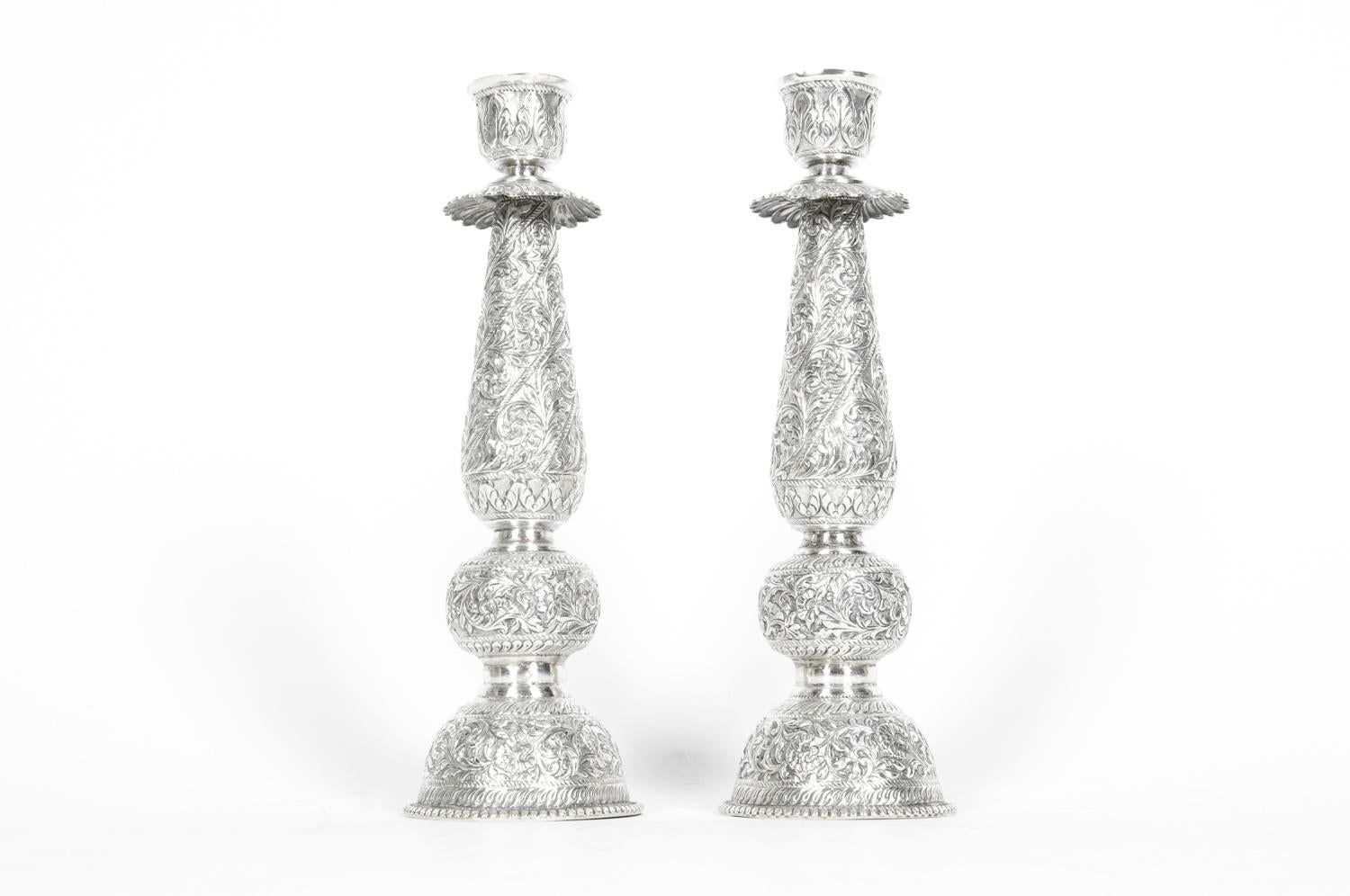 Late 19th Century Antique Sterling Silver Pair of Candlesticks