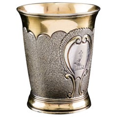 Vaso / Vaso de chupito antiguo de plata de ley dorada - Peter and Ann Bateman 1796