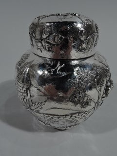 Antike Sterling Silber Pastoral Landschaft Tea Caddy von Kirk
