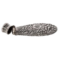 Antique Sterling Silver Perfume Scent Engraved Repousse Bottle Flask London 1873