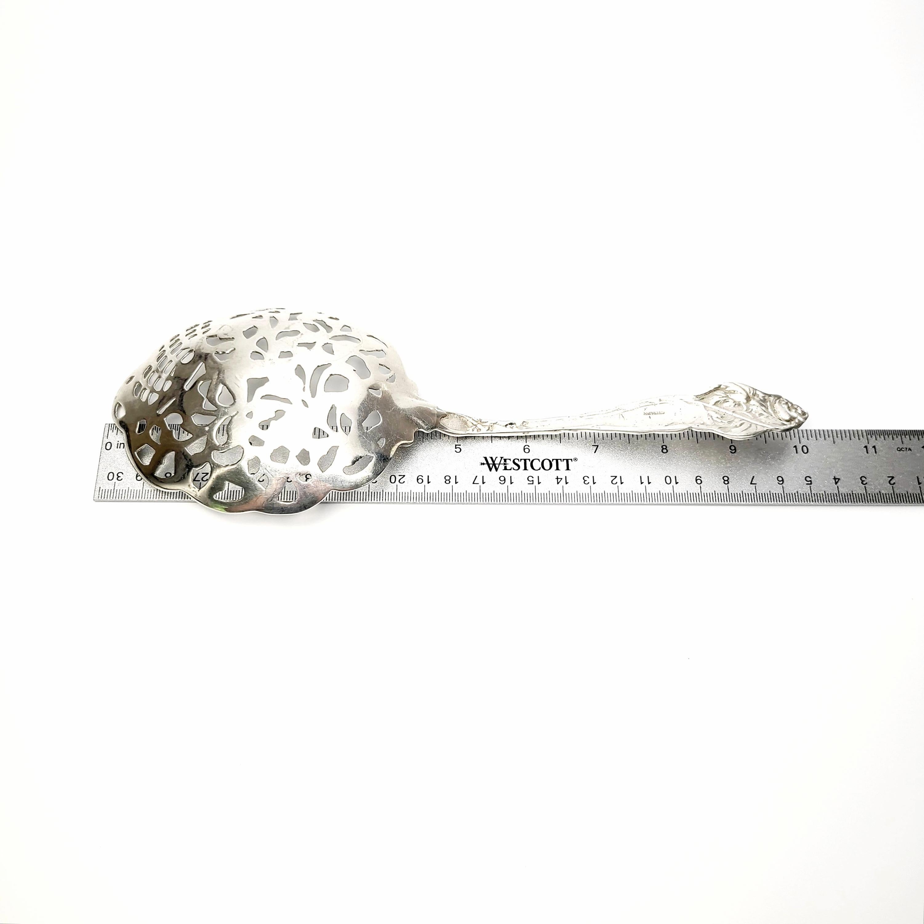 Antique Sterling Silver Pierced Filigree Floral and Bird Serving Spoon For Sale 2