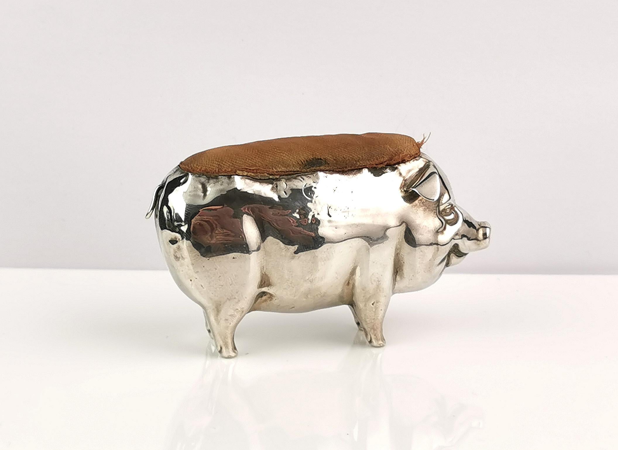 Ancienne pelote à épingles à cochon en argent sterling, édouardienne  en vente 3