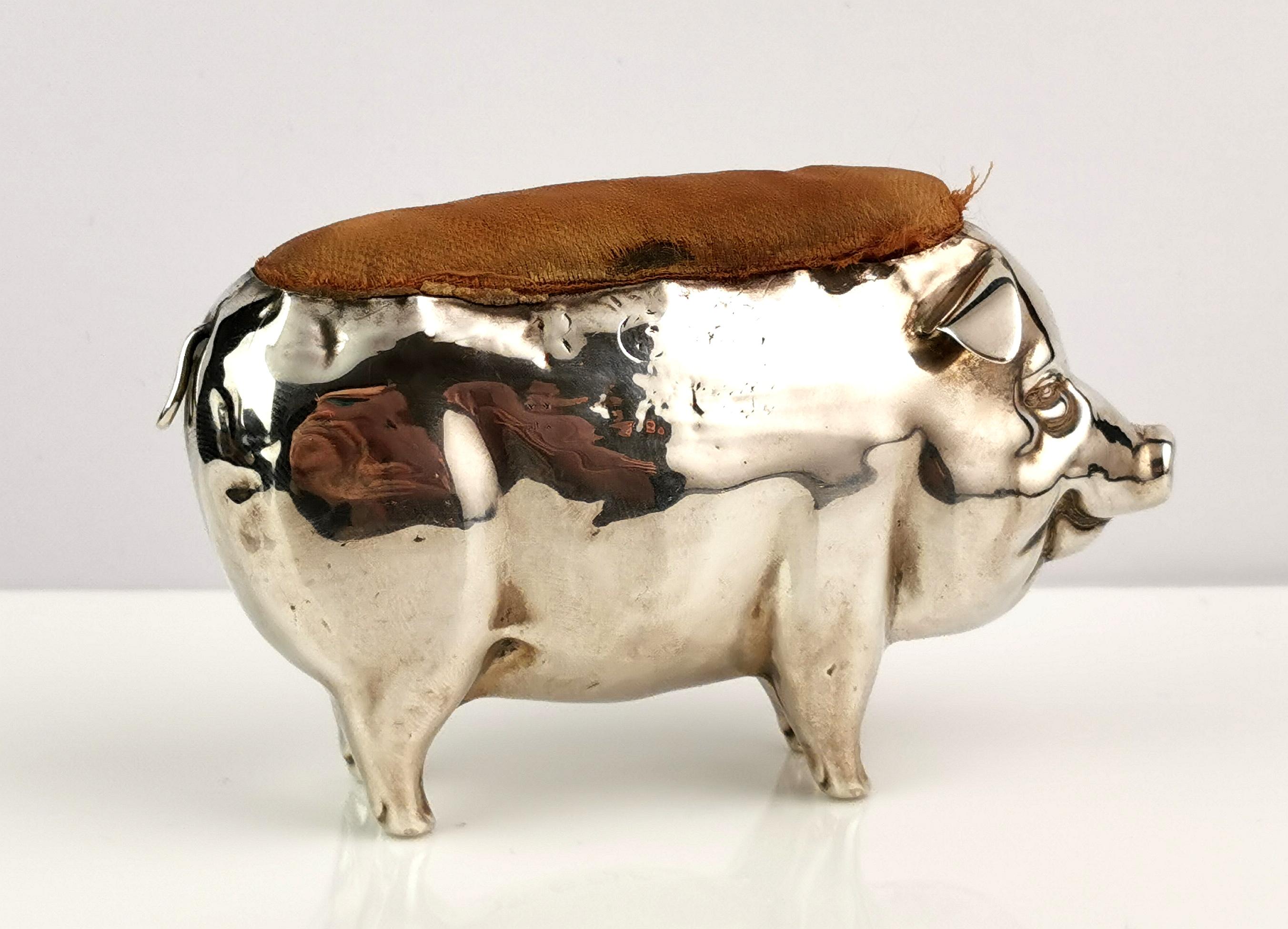 Antique sterling silver pig pincushion, Edwardian  For Sale 5