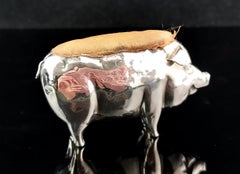 Antique sterling silver pig pincushion, Edwardian