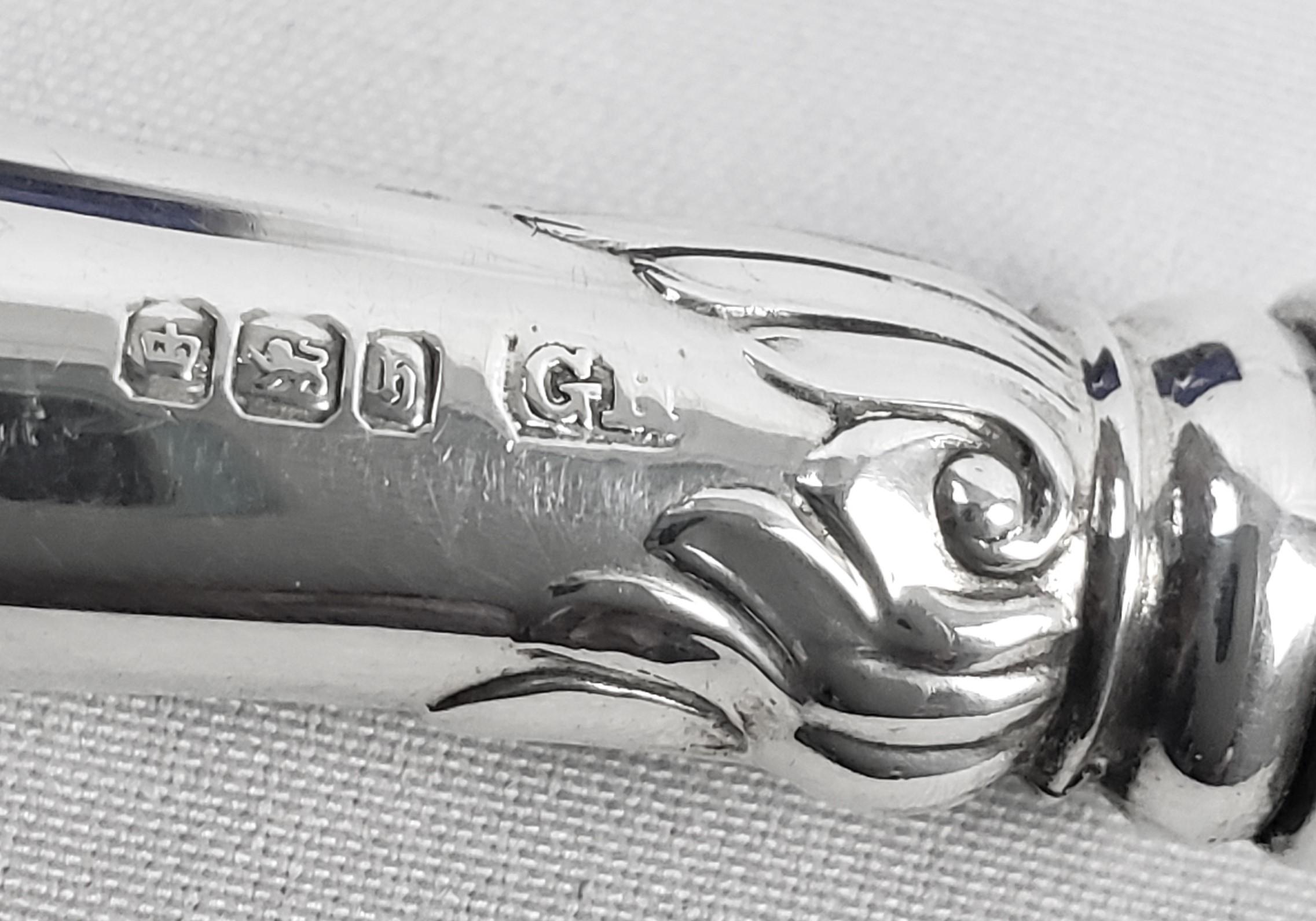 Antique Sterling Silver Pistol Handled Desert Knife & Fork Set in Fitted Case For Sale 3