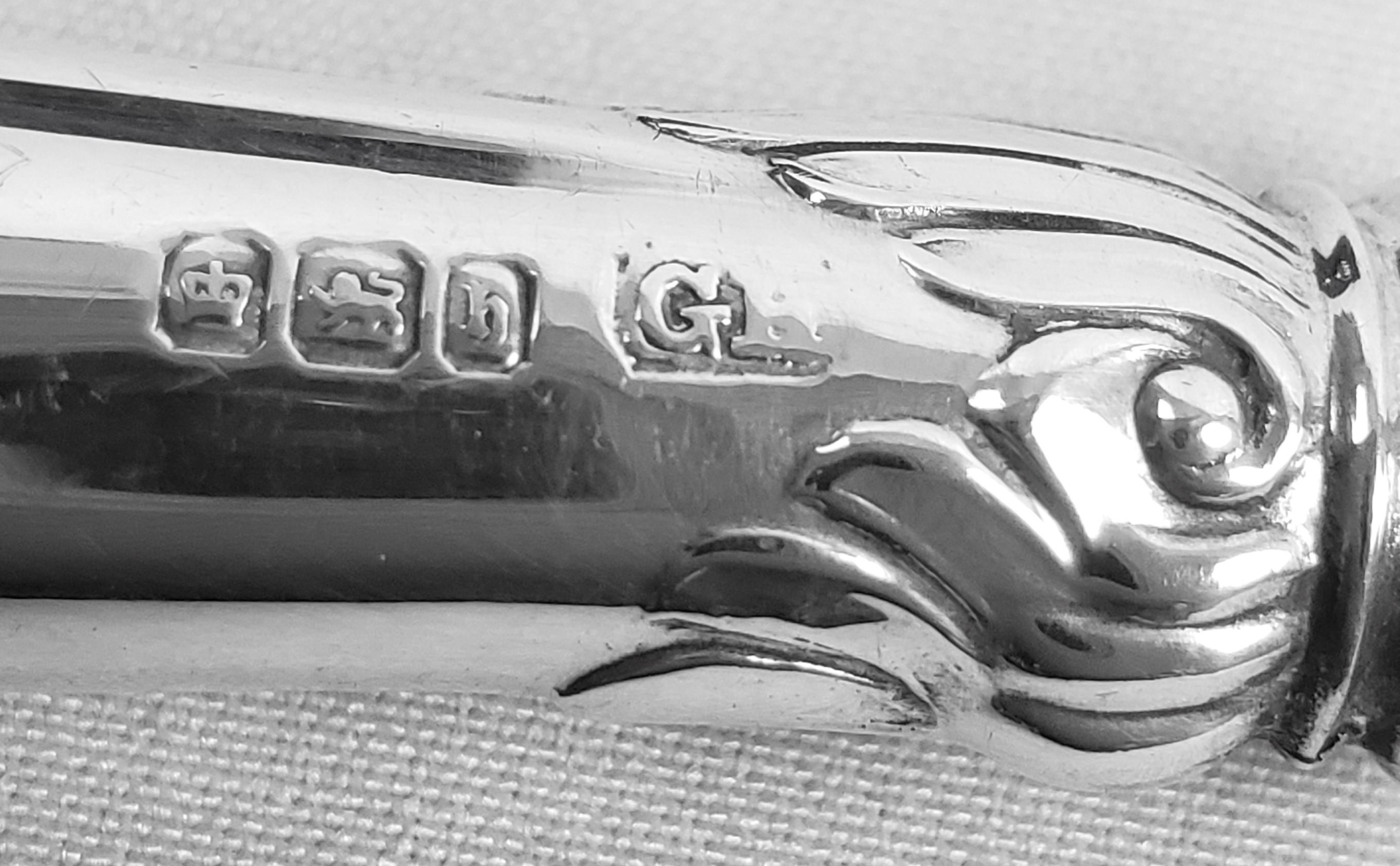 Antique Sterling Silver Pistol Handled Desert Knife & Fork Set in Fitted Case For Sale 4