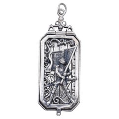 Antique Sterling Silver Pocket Sundial Knight Transit Hora Sine Mora Pendant