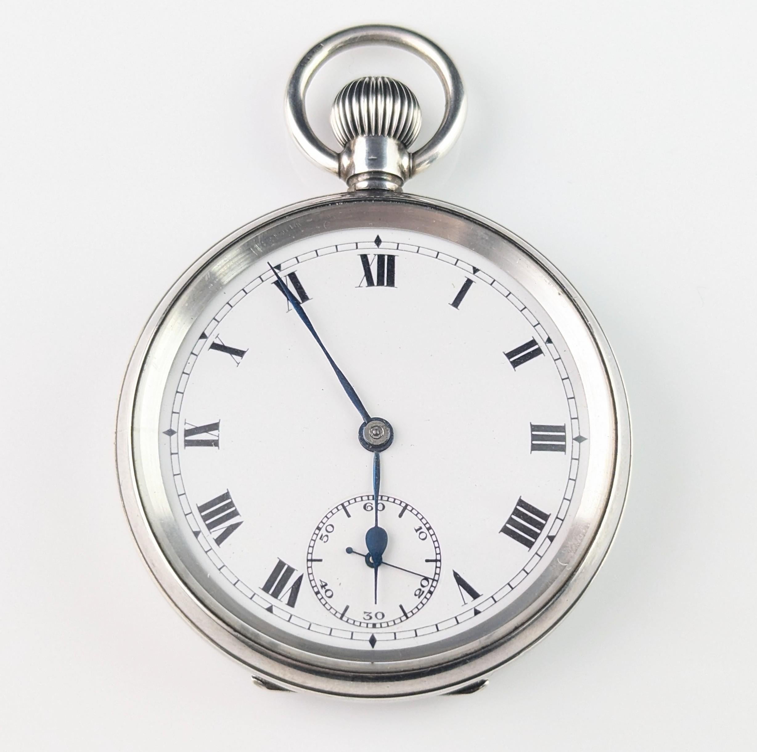 Antiguo reloj de bolsillo de plata de ley, Art Déco en venta 5