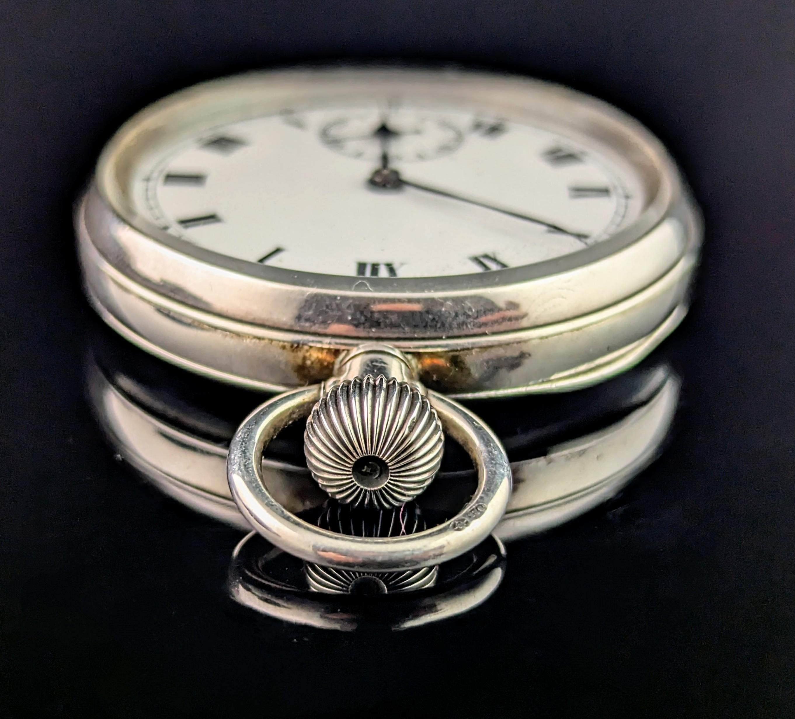 Antiguo reloj de bolsillo de plata de ley, Art Déco Art Decó en venta