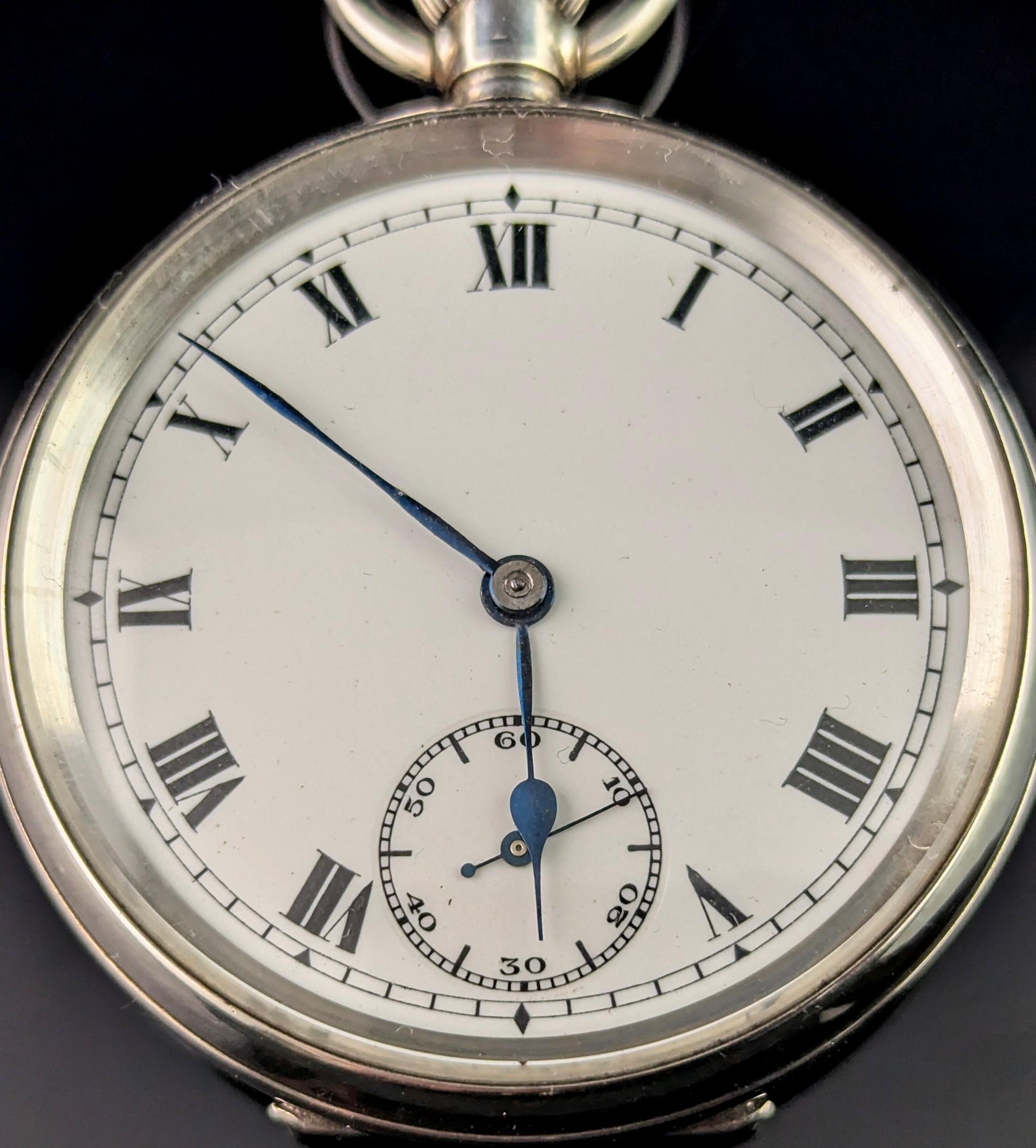 Antiguo reloj de bolsillo de plata de ley, Art Déco en Bueno estado para la venta en NEWARK, GB