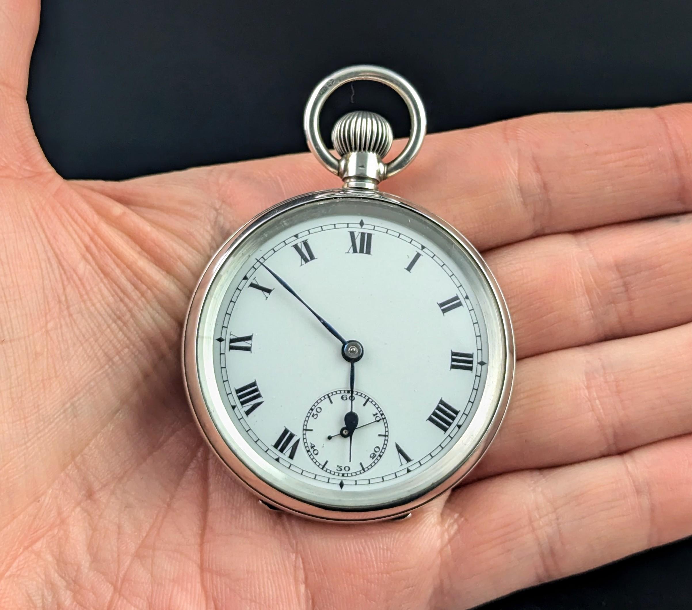 Antiguo reloj de bolsillo de plata de ley, Art Déco en venta 1