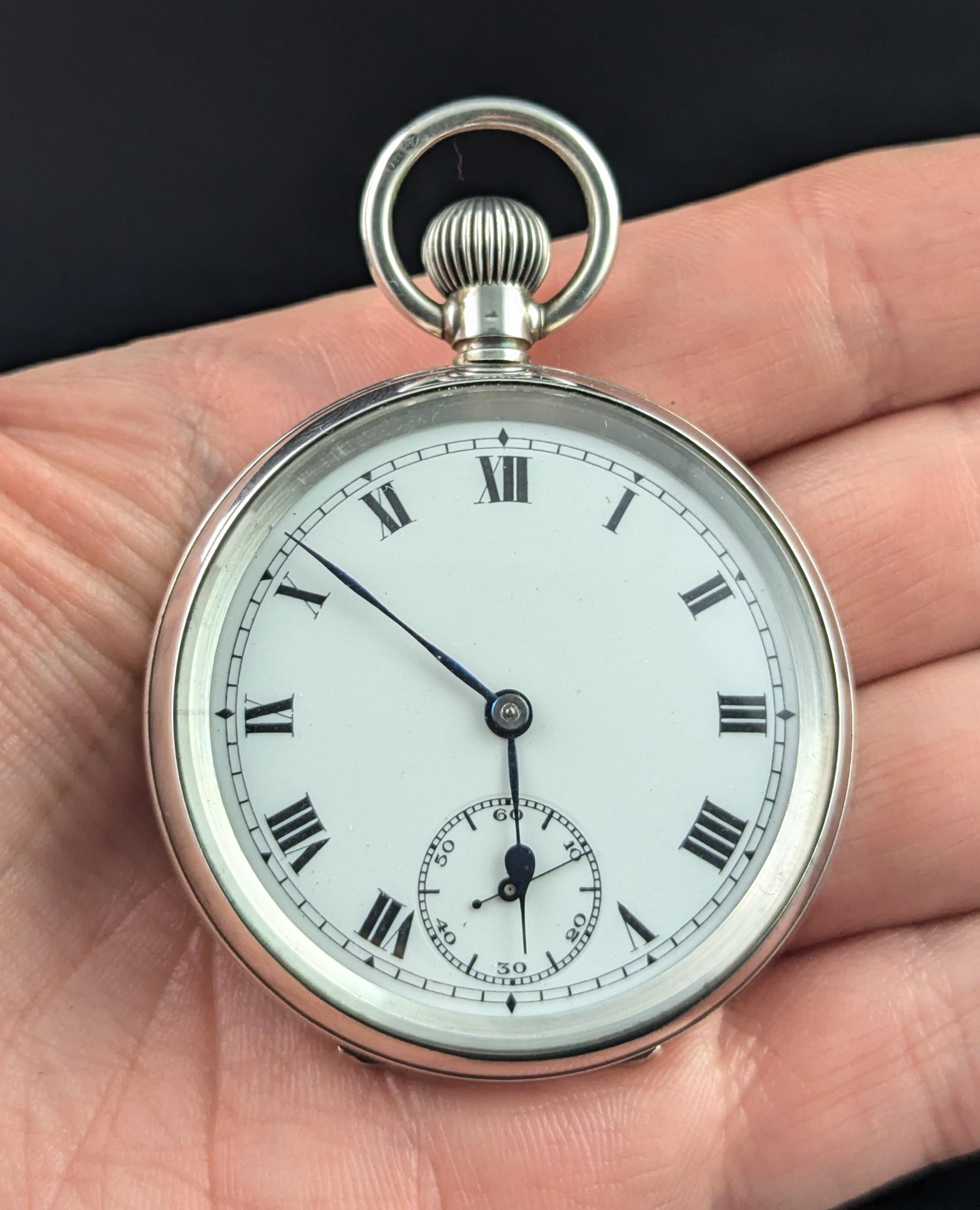 Antiguo reloj de bolsillo de plata de ley, Art Déco en venta 2